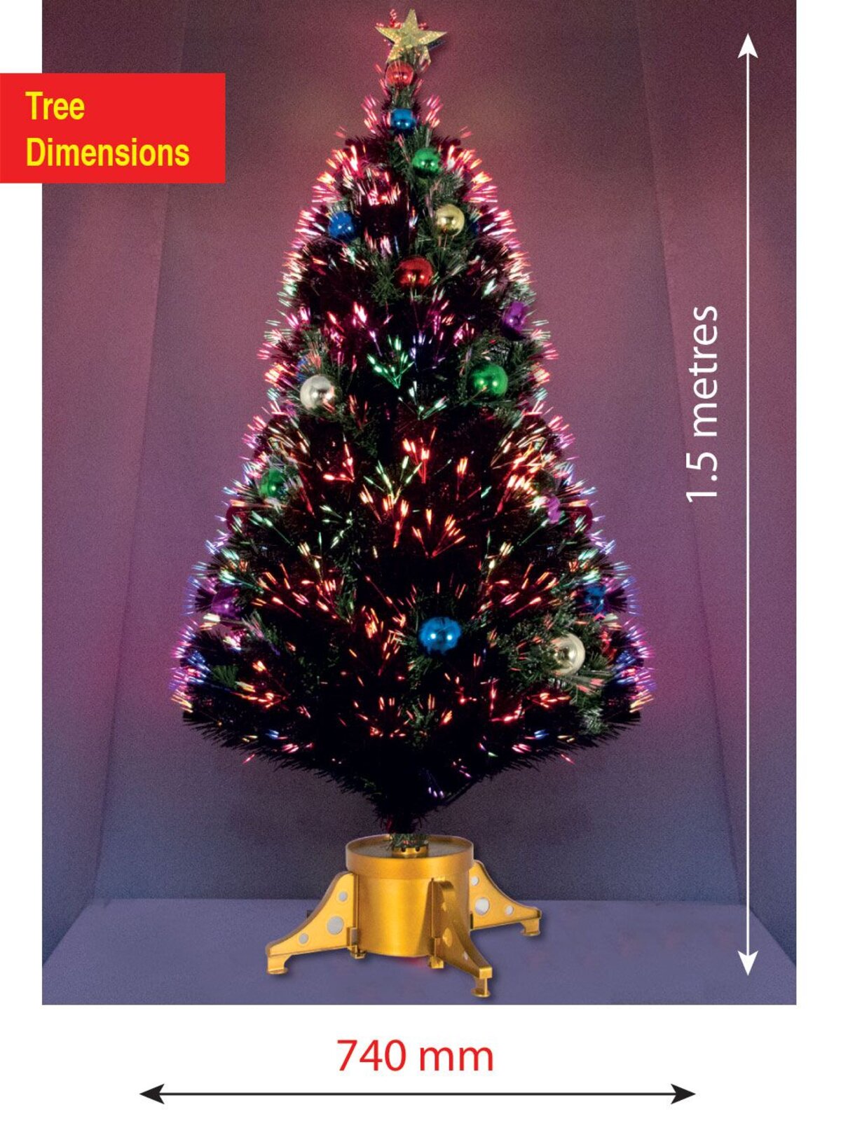LED With Bauble Decorations Fibre Optic Christmas Tree - 1.5m — image 2