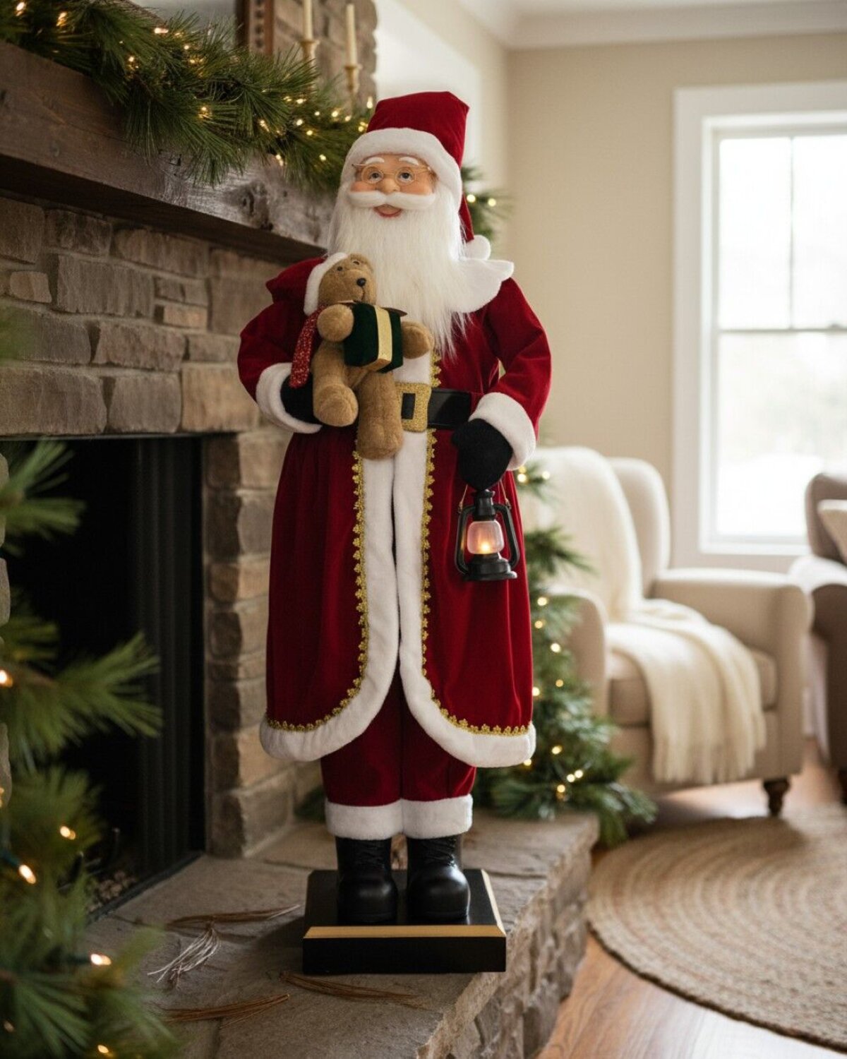 Life Size Animated Singing & Dancing Santa Claus With Lantern & Teddy | 1.5m — image 3