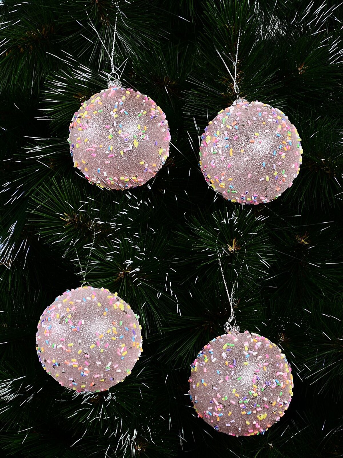 Light Pink Opaque Christmas Baubles With Sprinkles & Glitter - 4 x 80mm — image 3