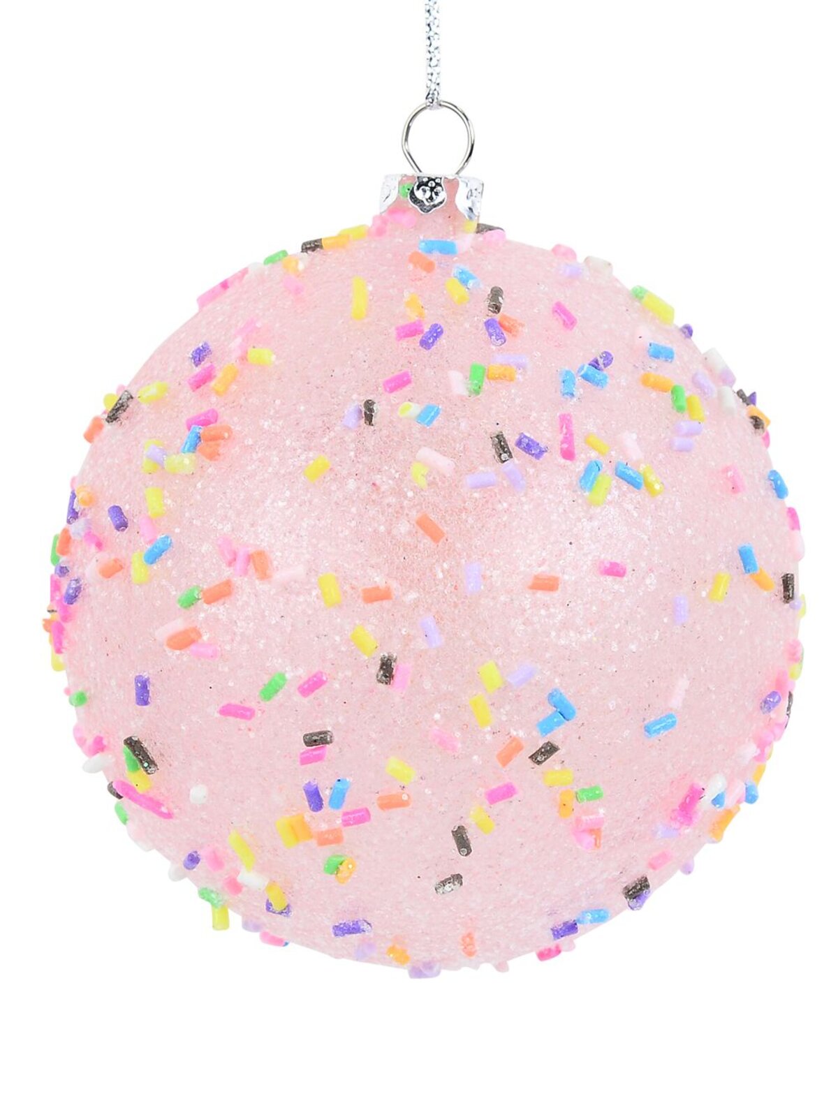 Light Pink Opaque Christmas Baubles With Sprinkles & Glitter - 4 x 80mm — image 2