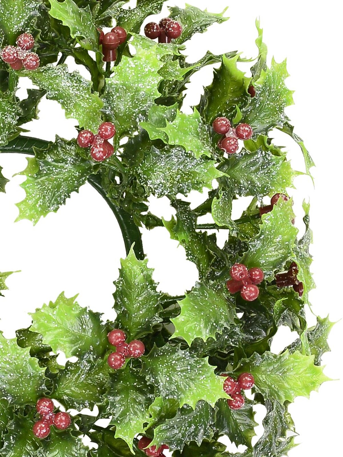 Lightly Frosted Green Wreath with Red Berries - 23cm