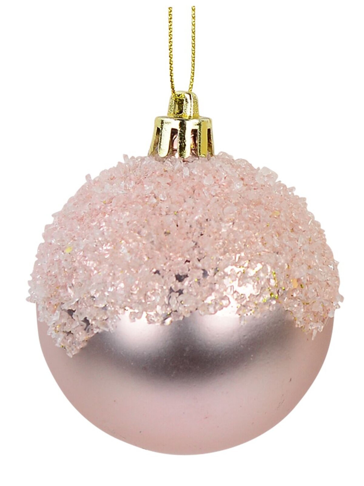 Matte Pink & Matte Gold Baubles With Textured Frost Topping - 2 x 60mm