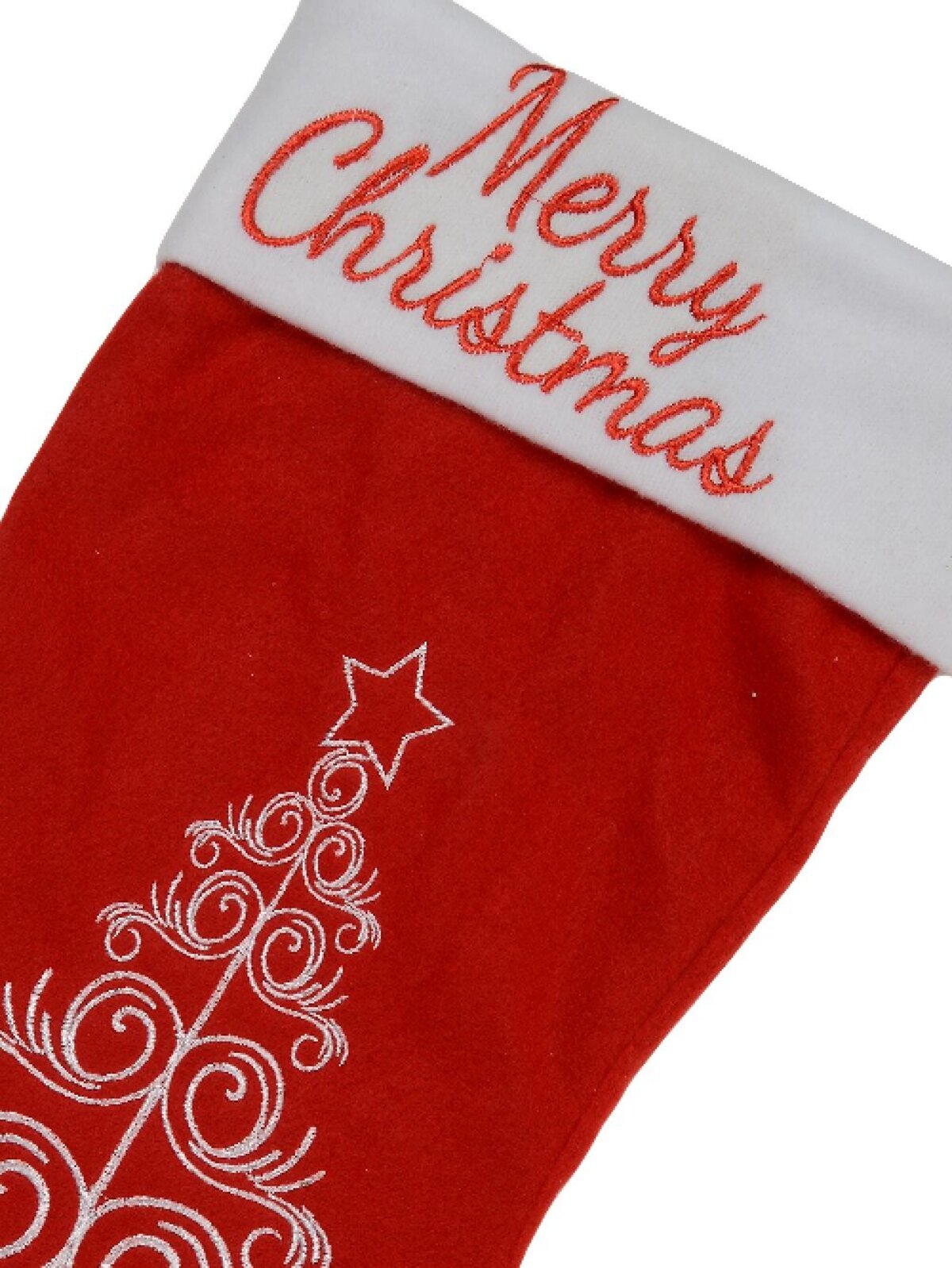 Merry Christmas & Christmas Tree Red Fleece Stocking - 46cm — image 2