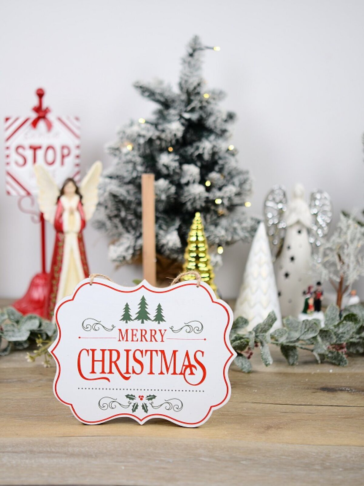 Merry Christmas Wooden Plaque Sign With Red & Green Print | 24cm — image 2