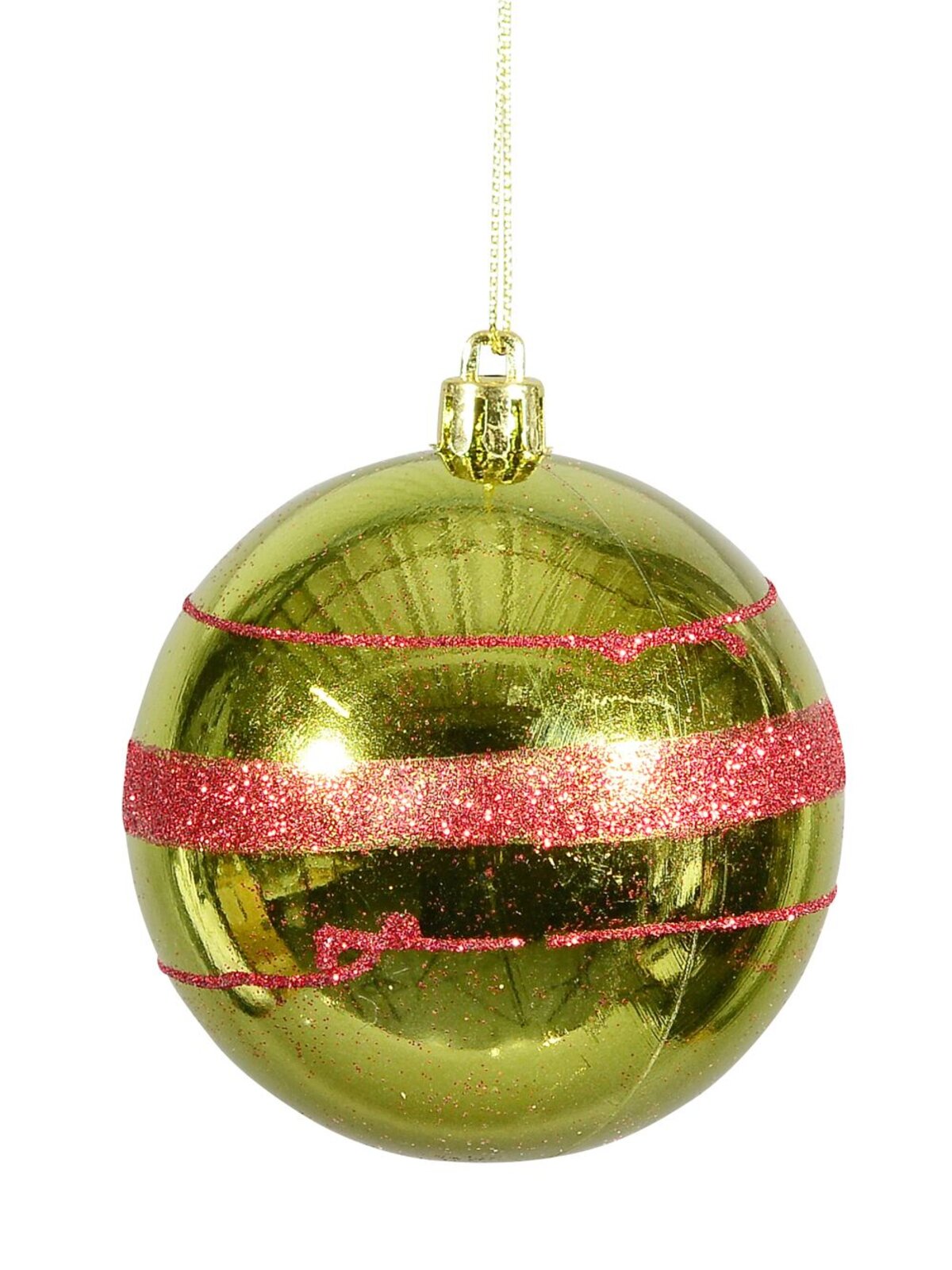 Metallic Green & Matt Red With Glitter Stripes Baubles - 4 x 80mm
