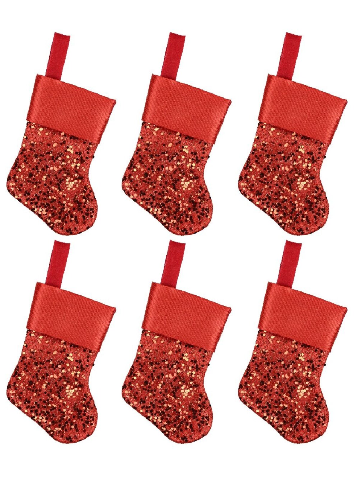 Mini Red Sequin Christmas Stocking Decorations - 6 x 15cm — image 2