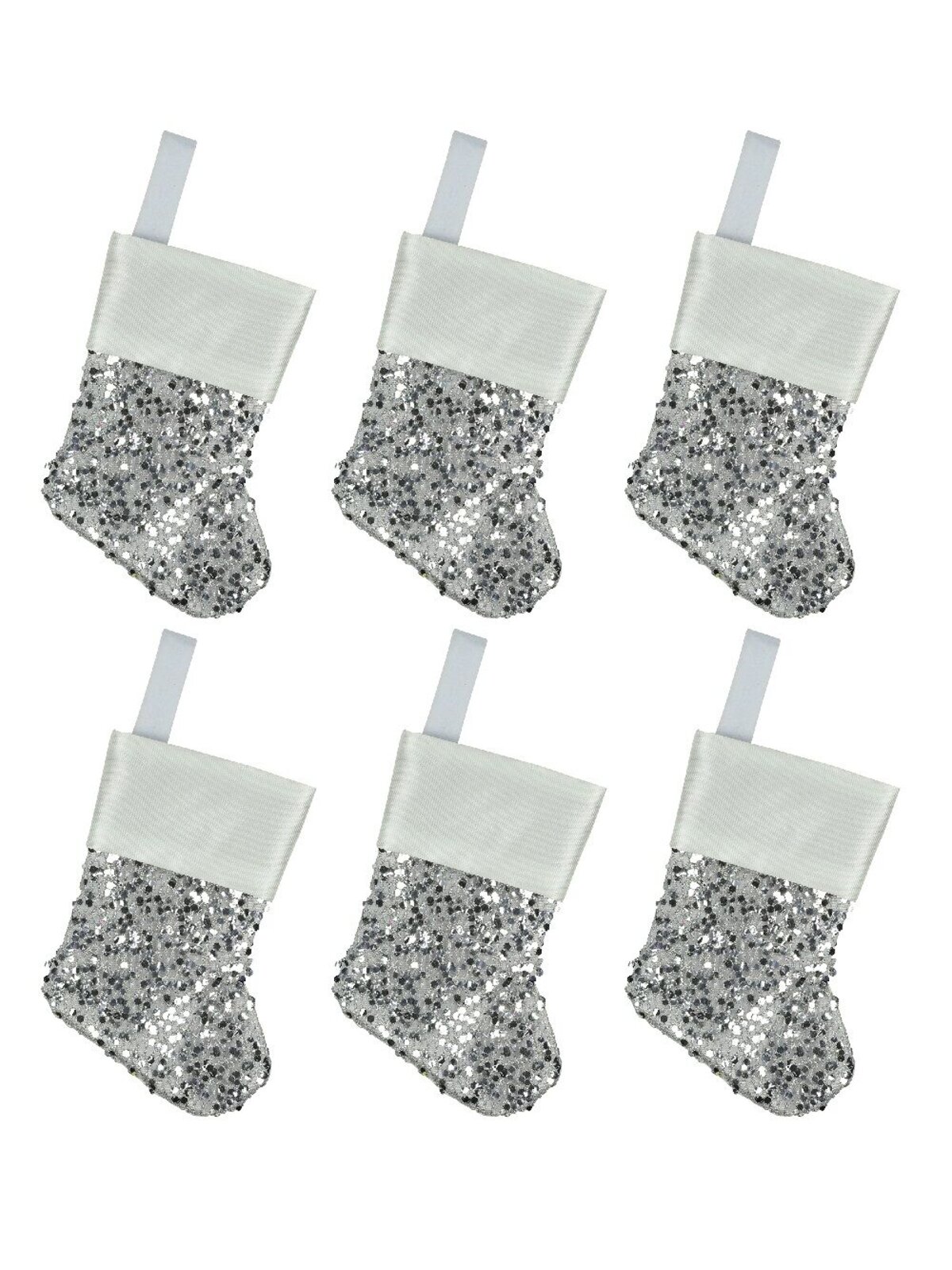 Mini Silver Sequin Christmas Stocking Hanging Decorations - 6 x 15cm — image 2