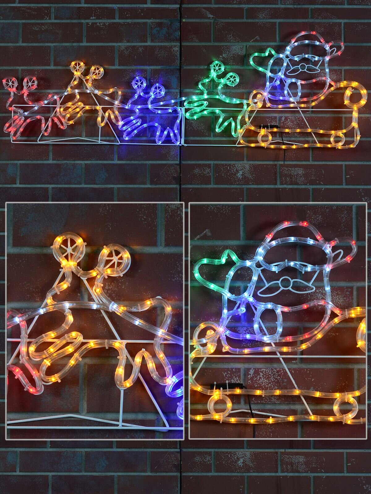 Multi Colour LED Santa, Sleigh & Cute Reindeers Rope Light Silhouette - 1.3m — image 3