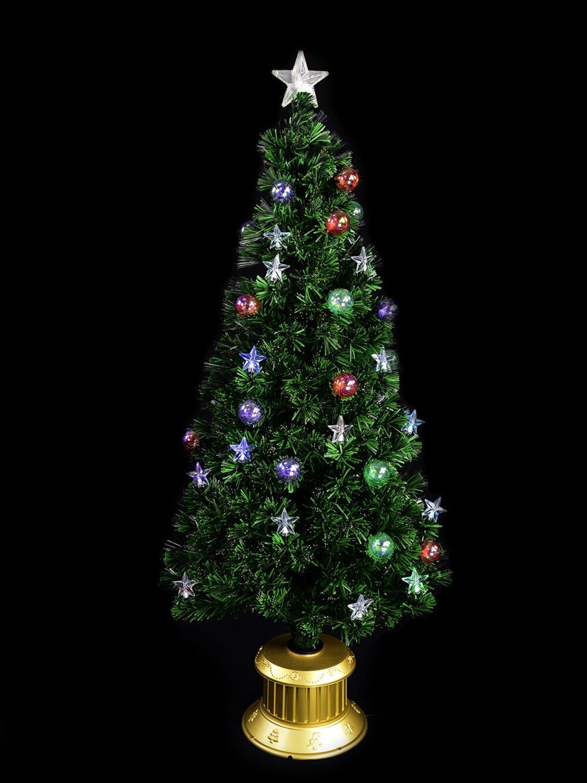 Multi Colour With Bauble & Star Decorations Fibre Optic Tree - 1.2m