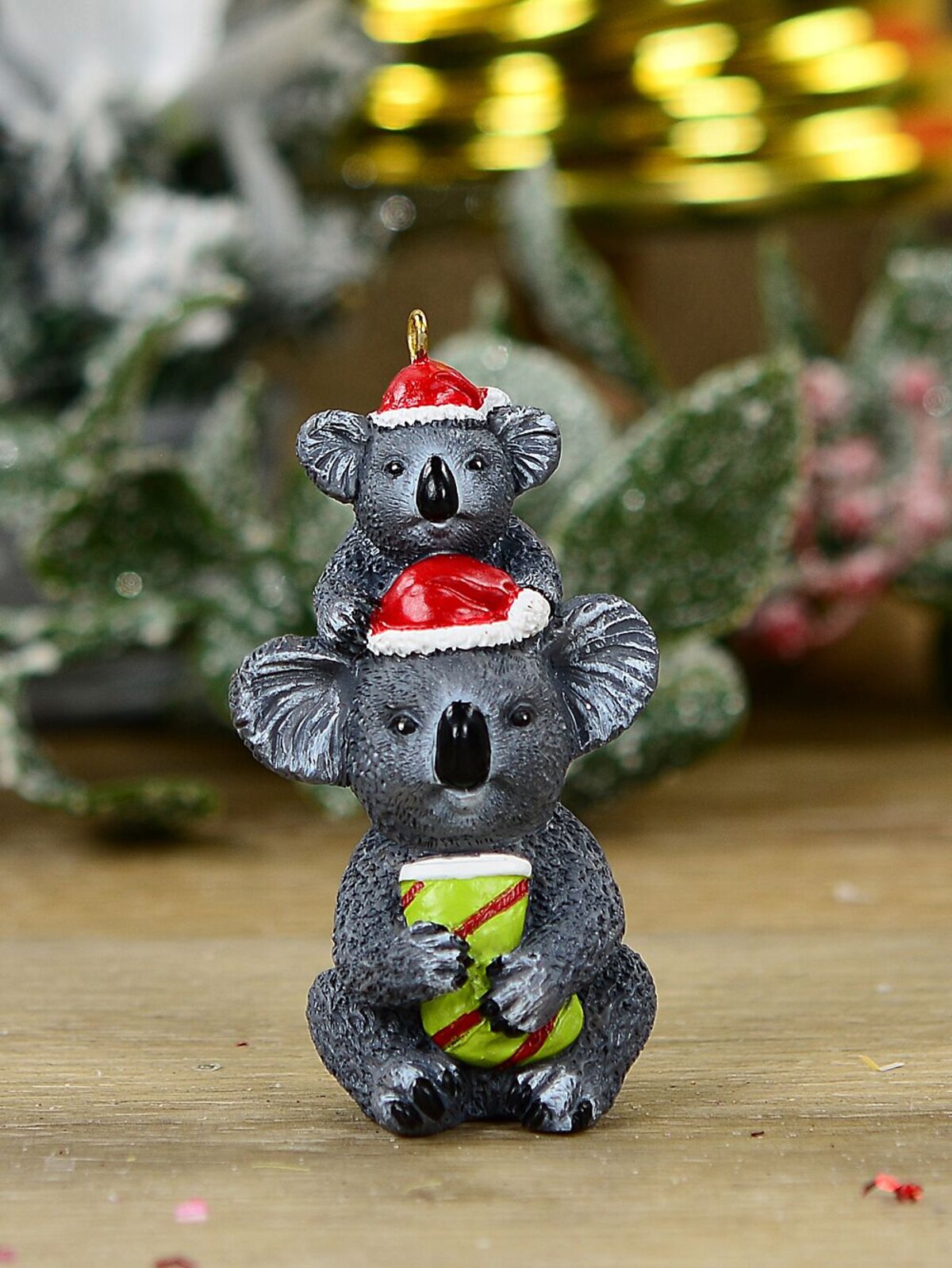 Native Koala Mum & Joey With Stocking Whimsical Essential Ornament | 80mm — image 2