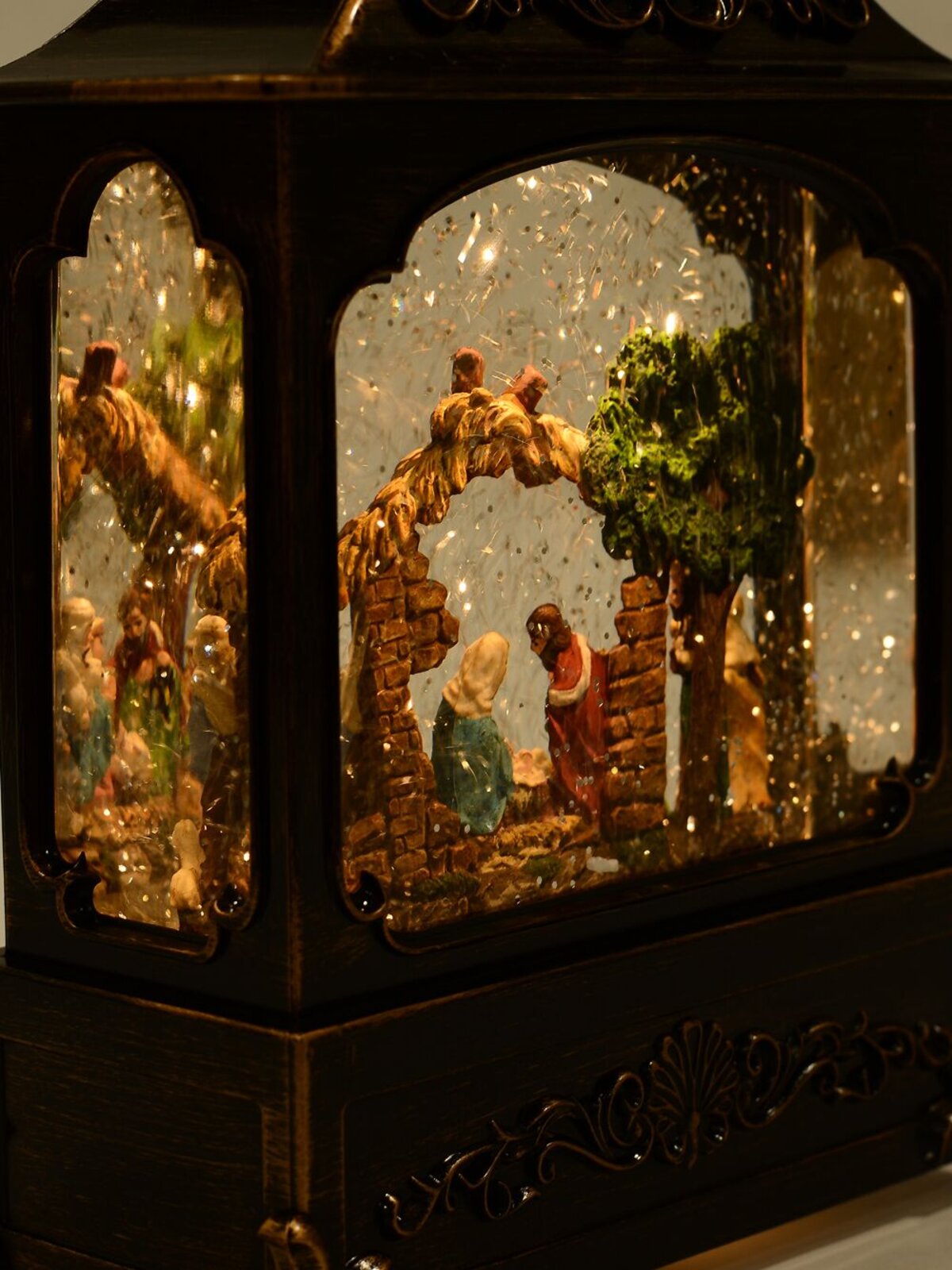 Nativity Scene Christmas Wood Stove Look Musical Lantern Snow Globe - 27cm — image 6