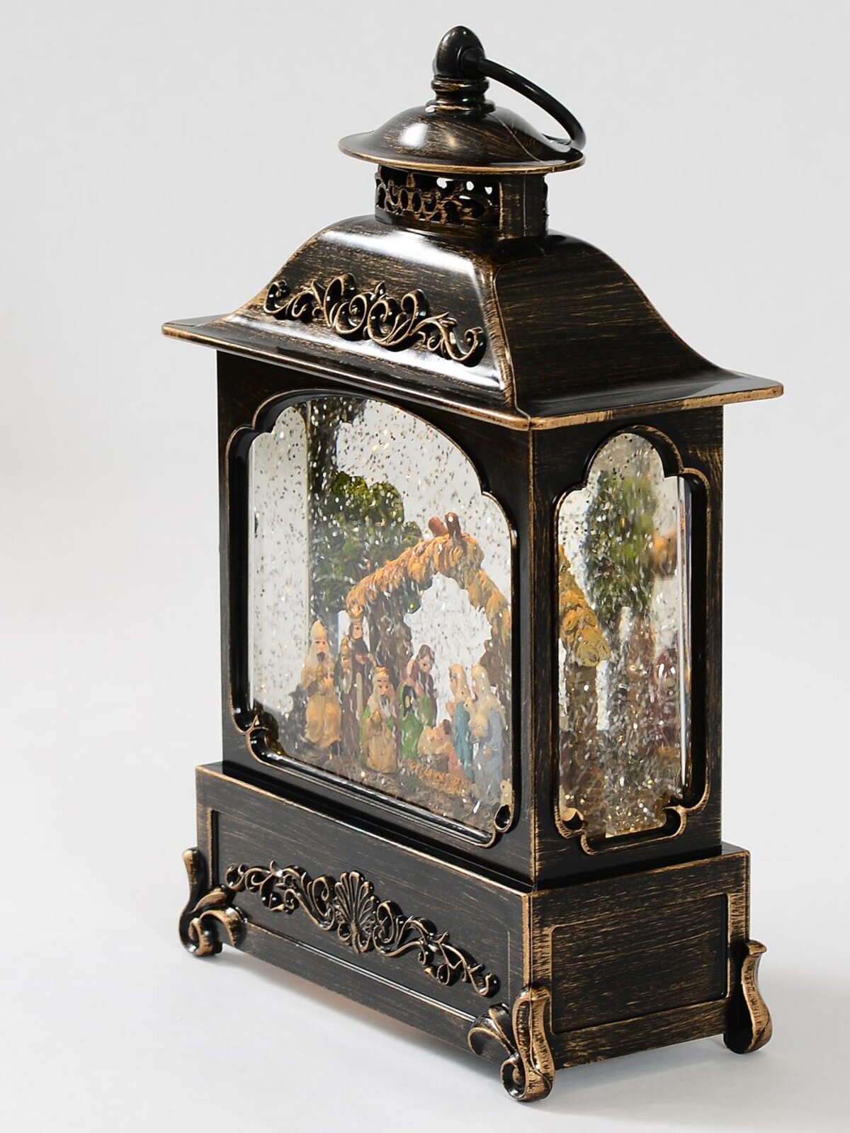 Nativity Scene Christmas Wood Stove Look Musical Lantern Snow Globe - 27cm — image 3