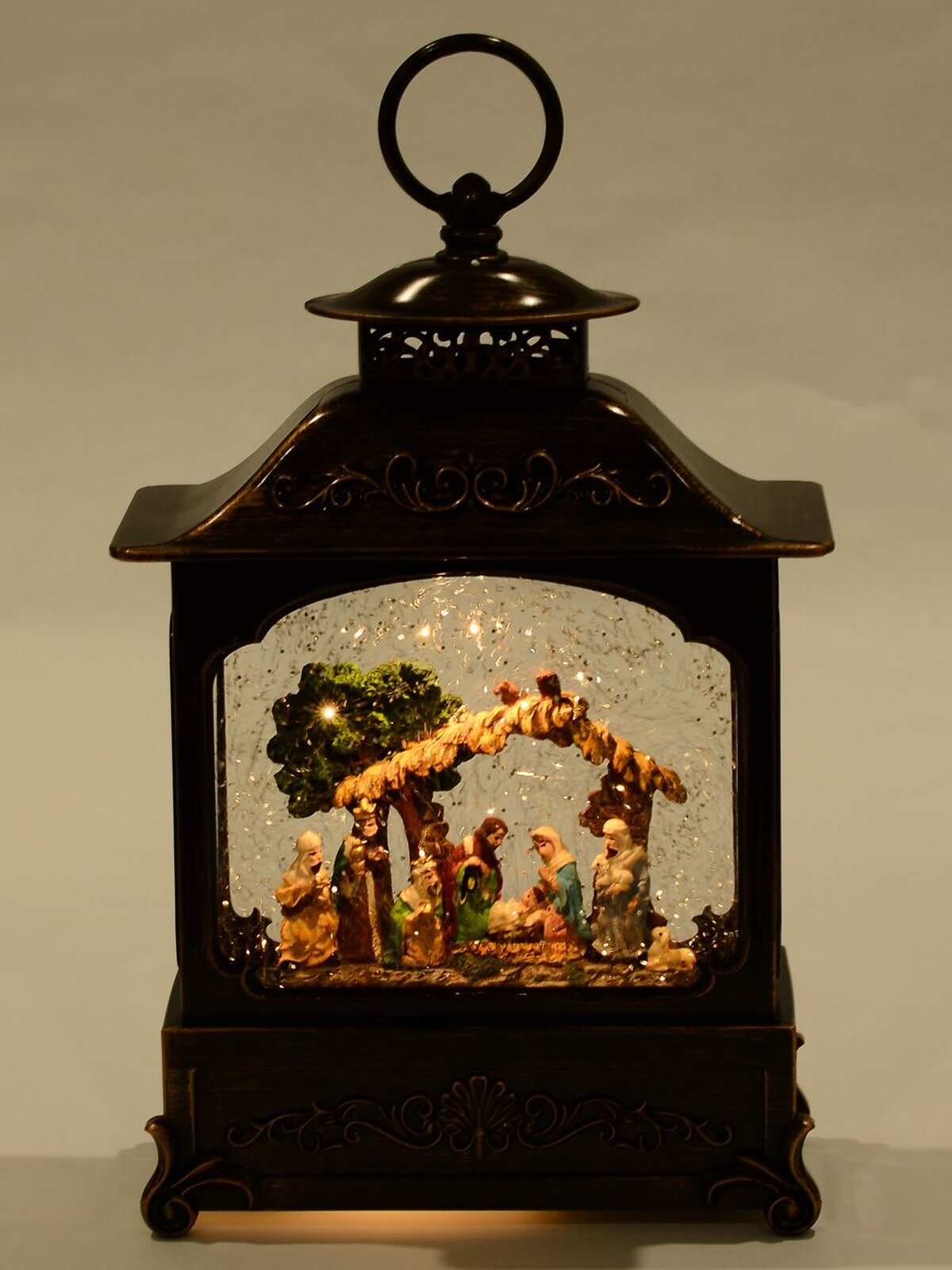 Nativity Scene Christmas Wood Stove Look Musical Lantern Snow Globe - 27cm — image 4