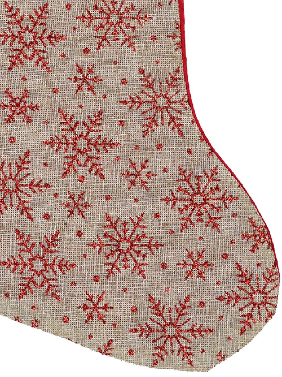 Natural Burlap With Glittered Snowflakes Pattern Christmas Stocking - 42cm — image 3