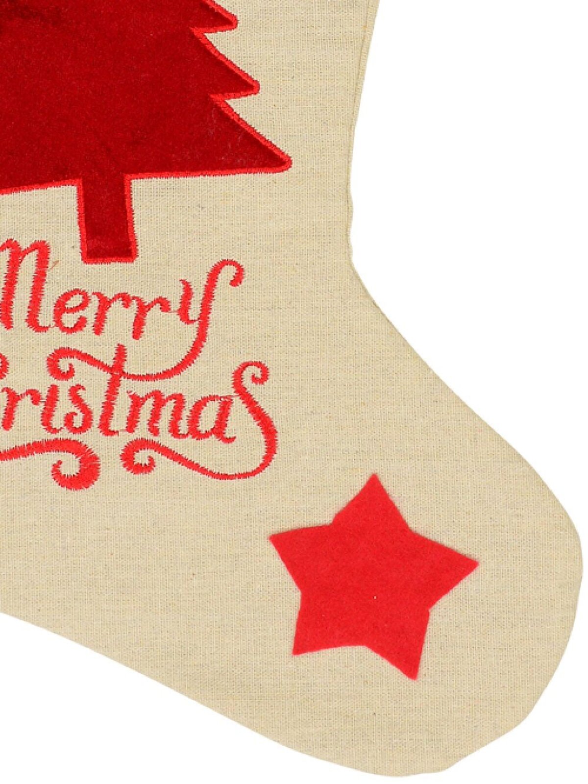 Natural Burlap With Merry Christmas & Tree Design Christmas Stocking - 42cm — image 4