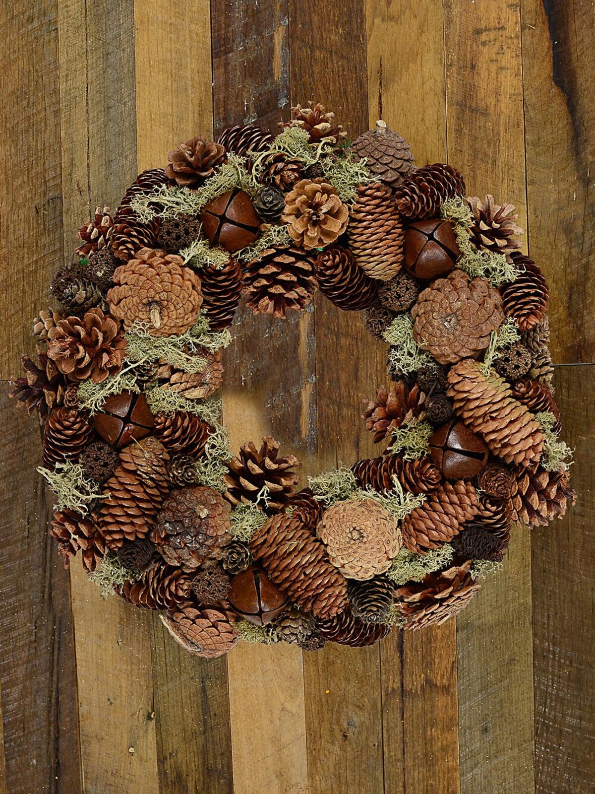 Natural Christmas Wreath With Assorted Pine Cones, Moss & Bells - 32cm — image 2