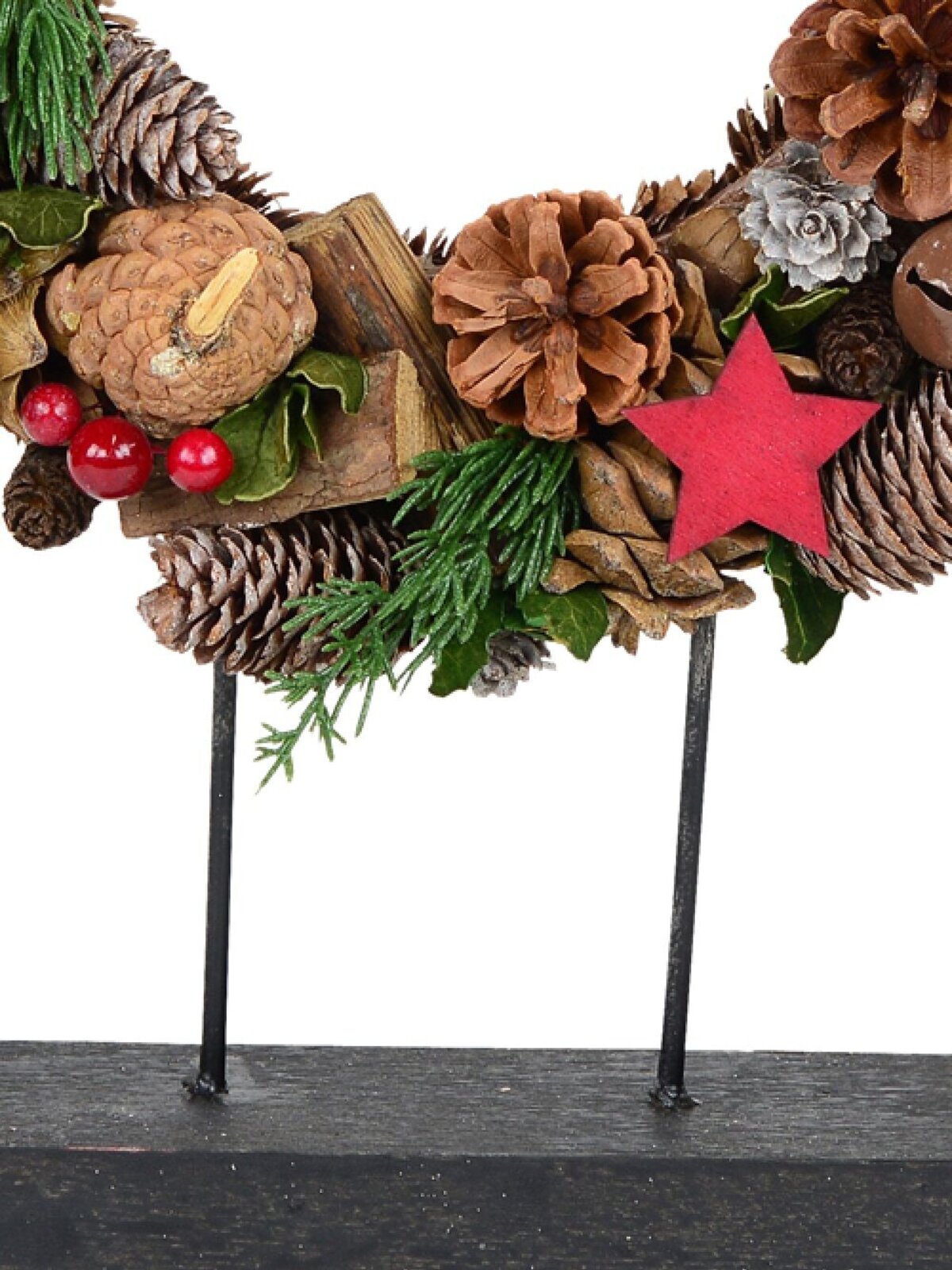 Natural Christmas Wreath With Pine Cones, Stars, Wood Chunks & Bells - 31cm — image 5