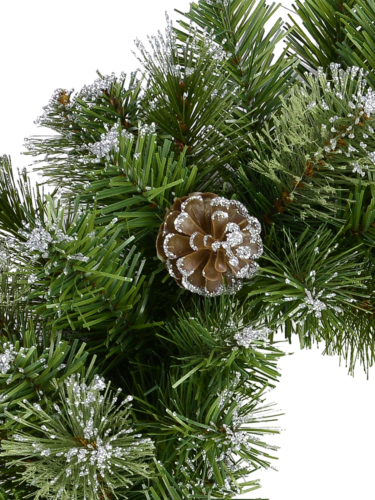 Natural Look Pine Wreath With Pine Cones & 84 Silver Glitter Tips - 36cm