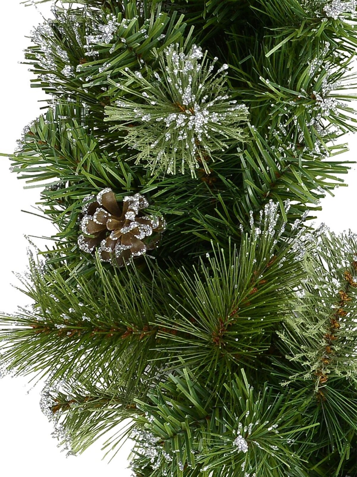 Natural Look Pine Wreath With Pine Cones & 84 Silver Glitter Tips - 36cm