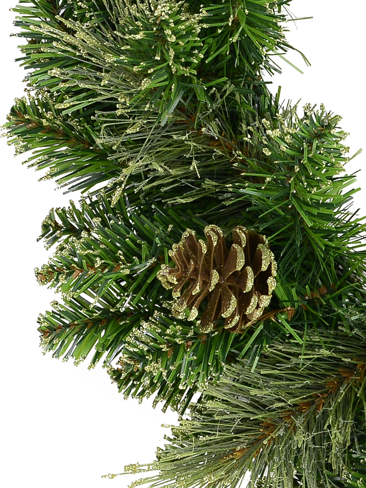 Natural Look Pine Wreath With Pine Cones & 94 Gold Glitter Tips - 36cm