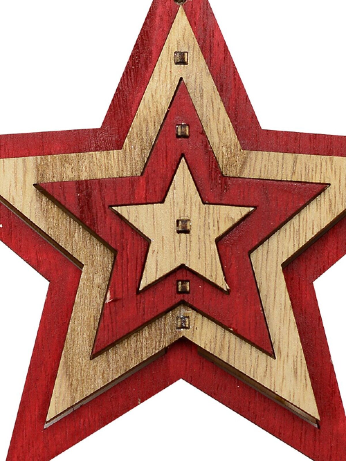 Natural & Red Layered Wood Star Christmas Tree Hanging Decoration - 15cm — image 2