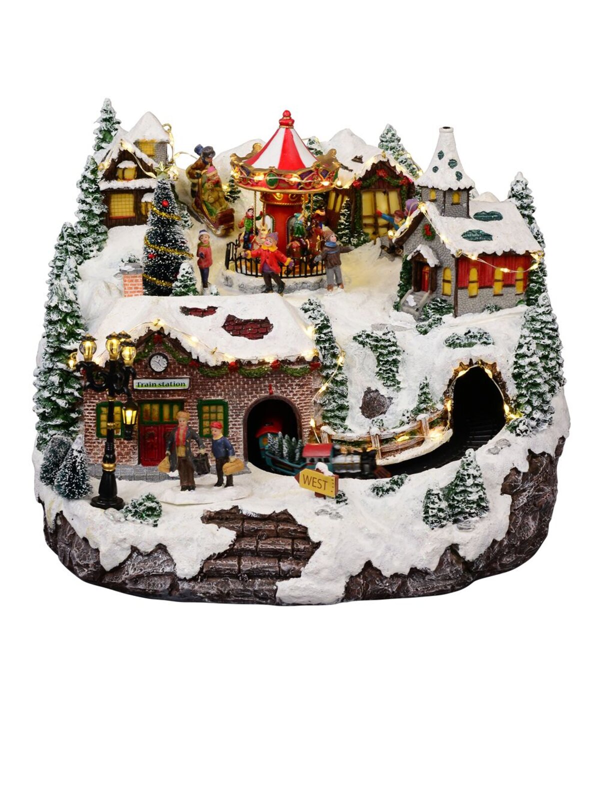 Northern Winter Christmas Village Scene With Rotating Train & Carousel - 26cm — image 2