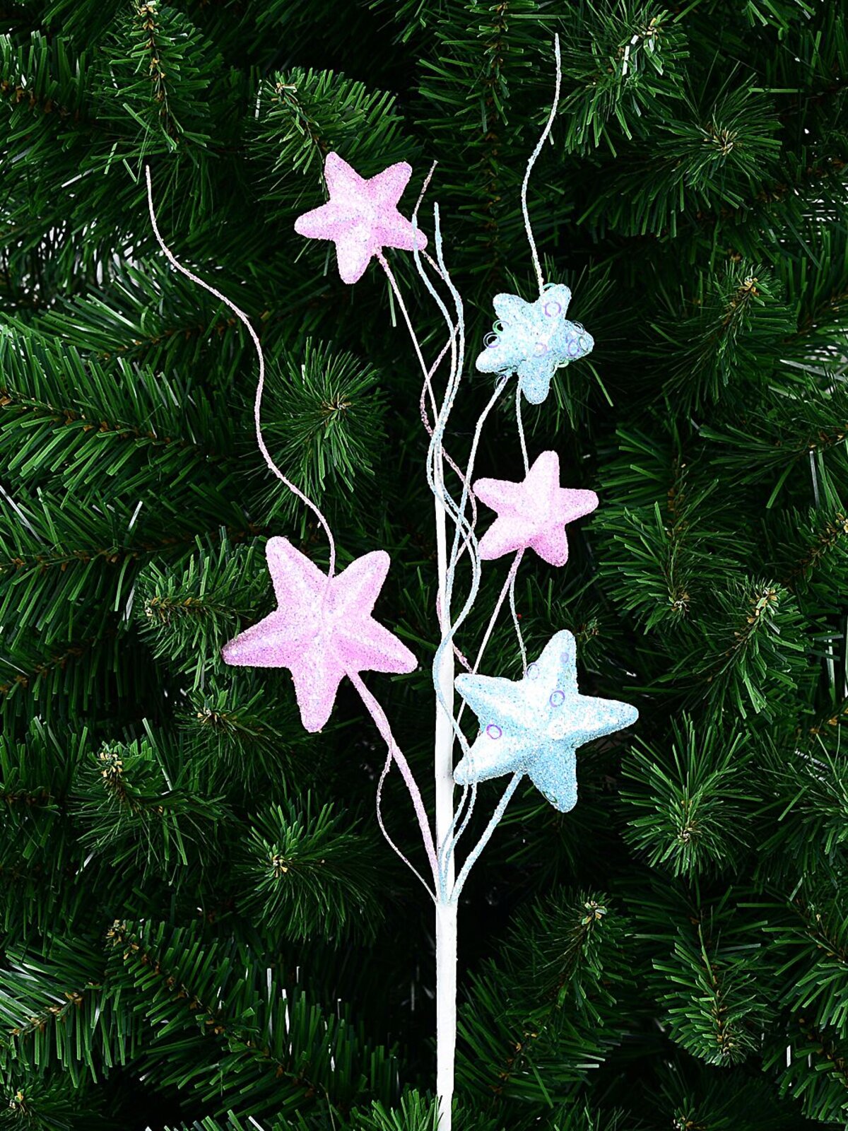 Pastel Pink & Blue Stars On Wavy Willow Spray Long Christmas Stem | 53cm — image 3