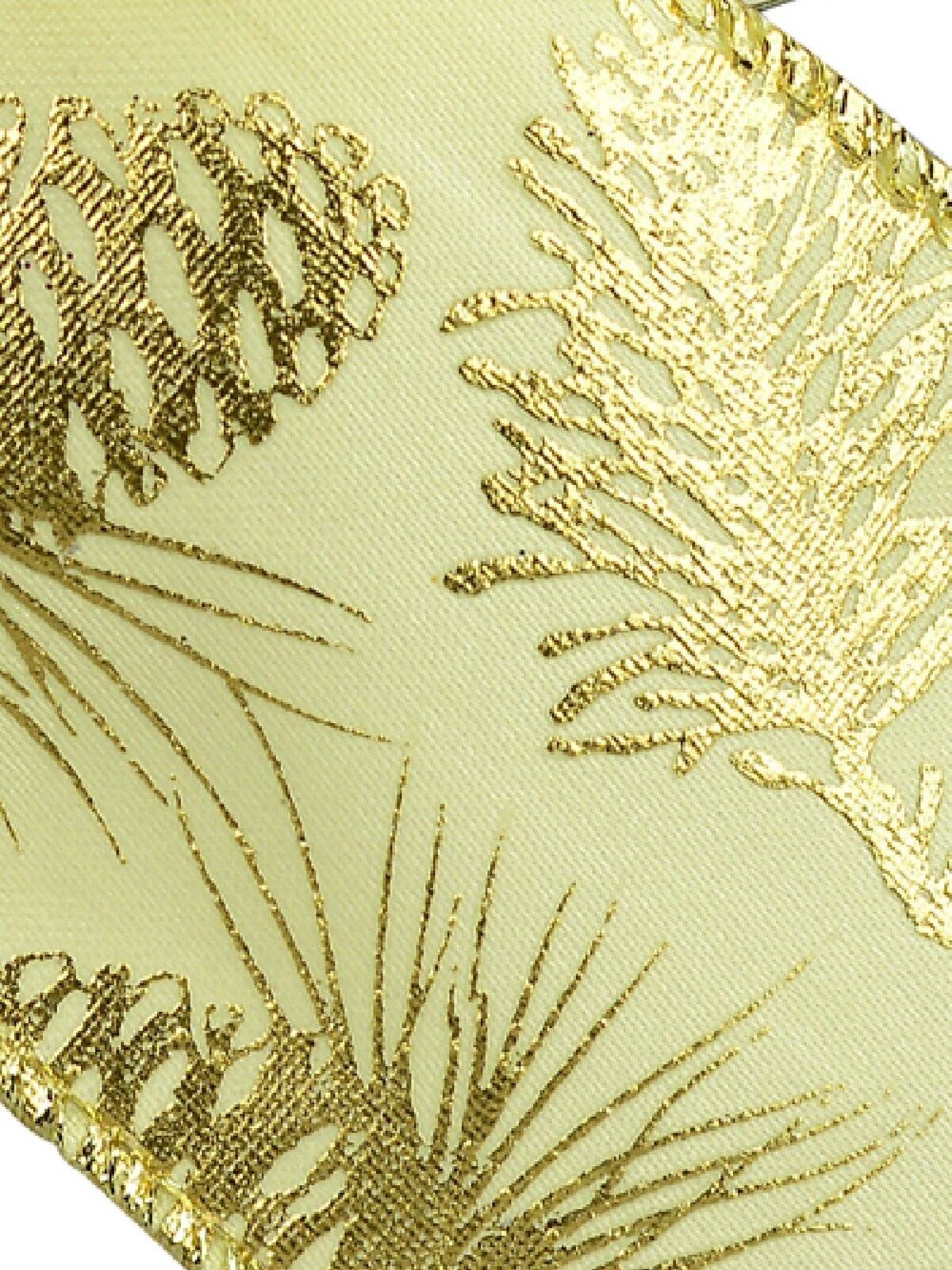 Pine Cone Pattern On Champagne Satin Christmas Ribbon With Gold Edging - 3m