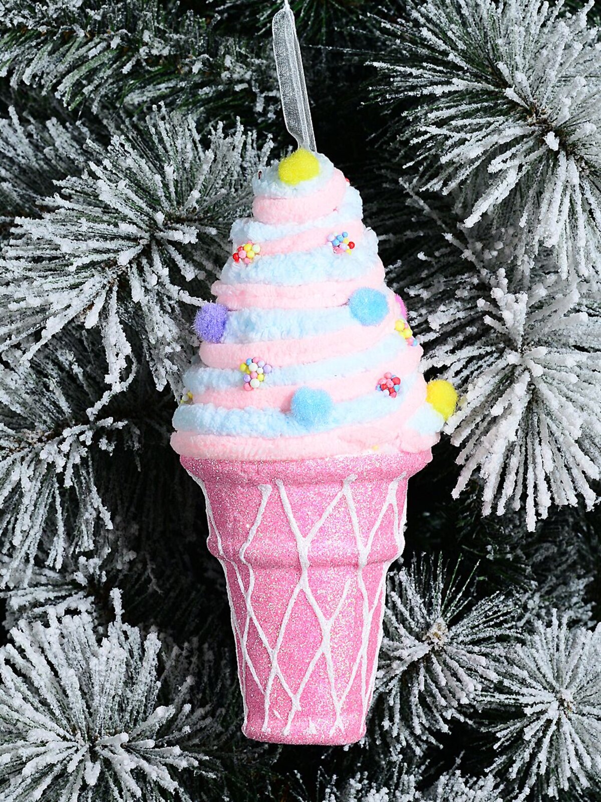 Pink & Blue 3D Ice Cream Swirl & Cone Whimsical Statement Ornament | 20cm — image 2