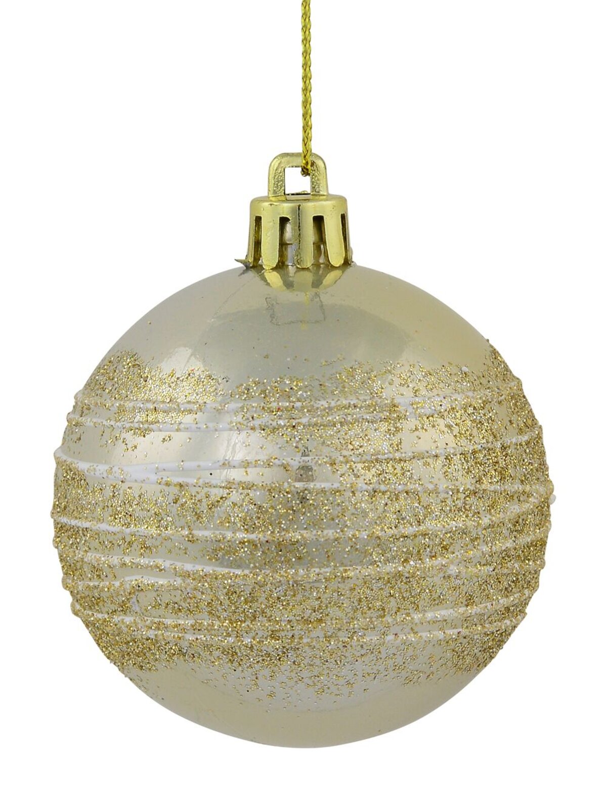 Pink & Champagne Pearl Baubles With Gold Glittered White Stripes - 12 x 60mm  — image 2