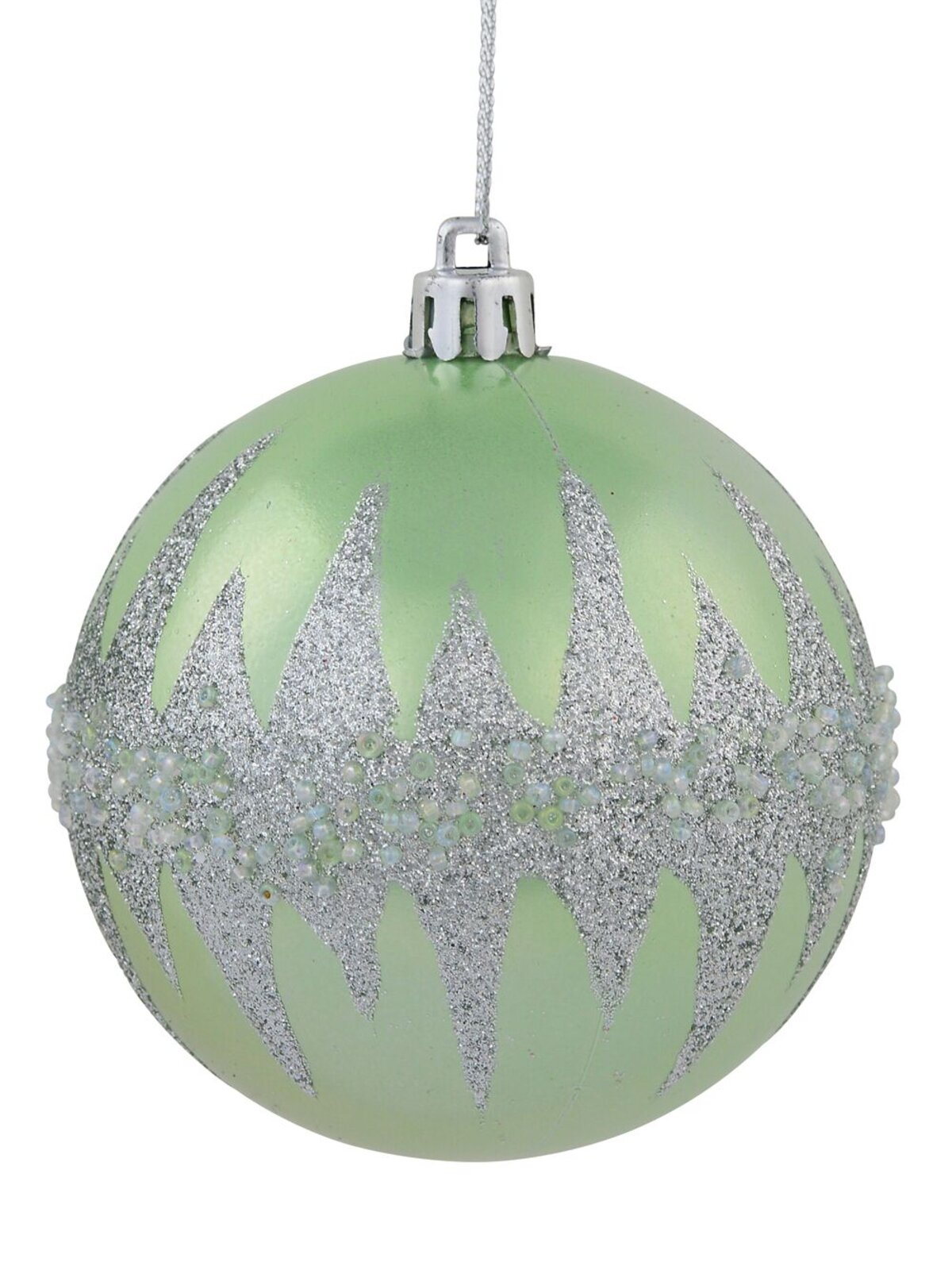 Pink & Mint Green Baubles With Silver Glitter & Frost Bits - 4 x 80mm  — image 3