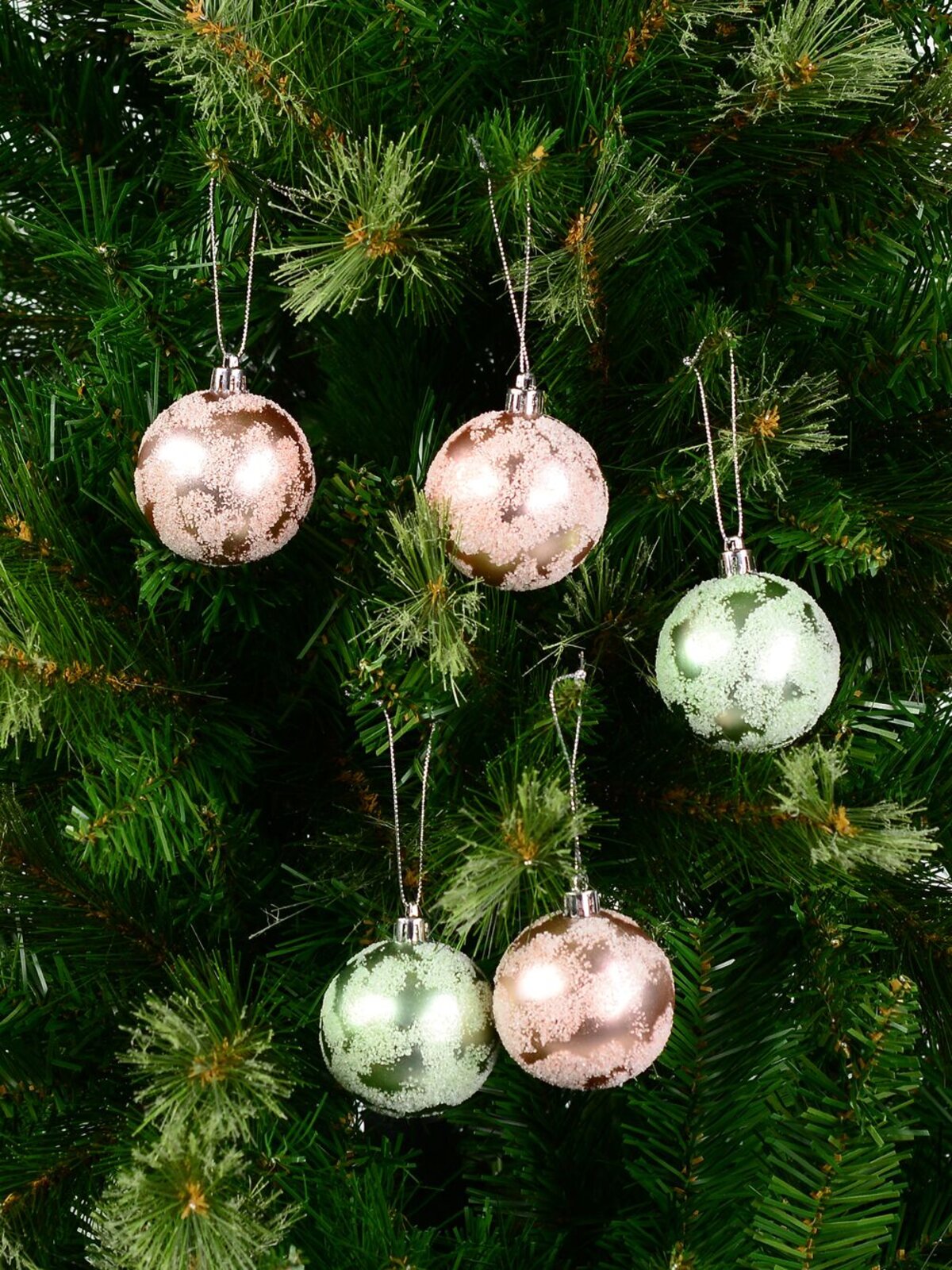 Pink & Mint Green Matte Frost Glitter Christmas Baubles - 12 x 60mm — image 4