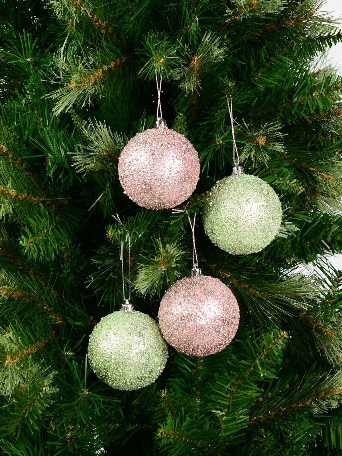 Pink & Mint Green Textured Baubles - 4 x 80mm — image 4
