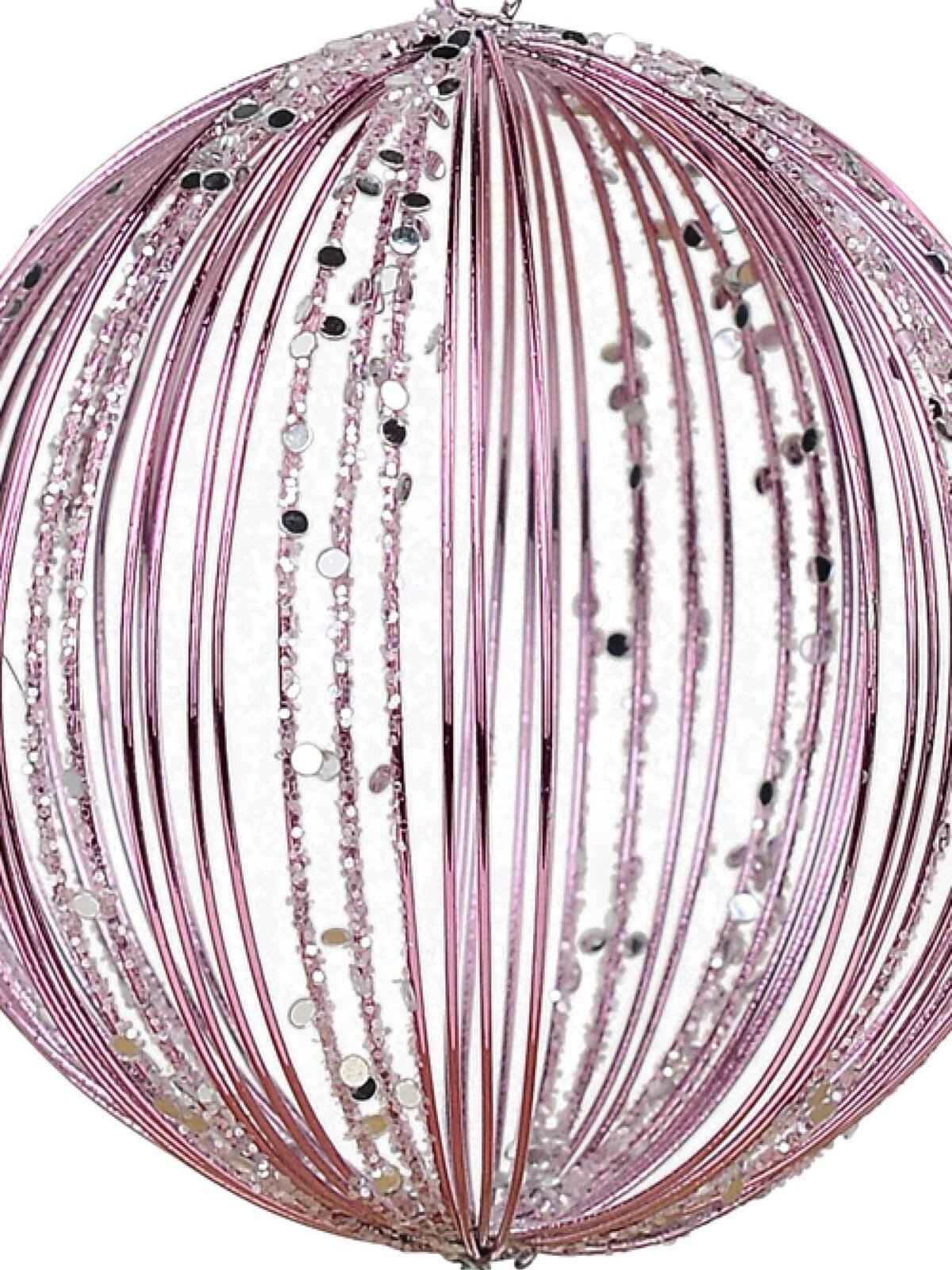 Pink Wire Glittered Bauble Shape Christmas Tree Hanging Decoration - 80mm — image 2