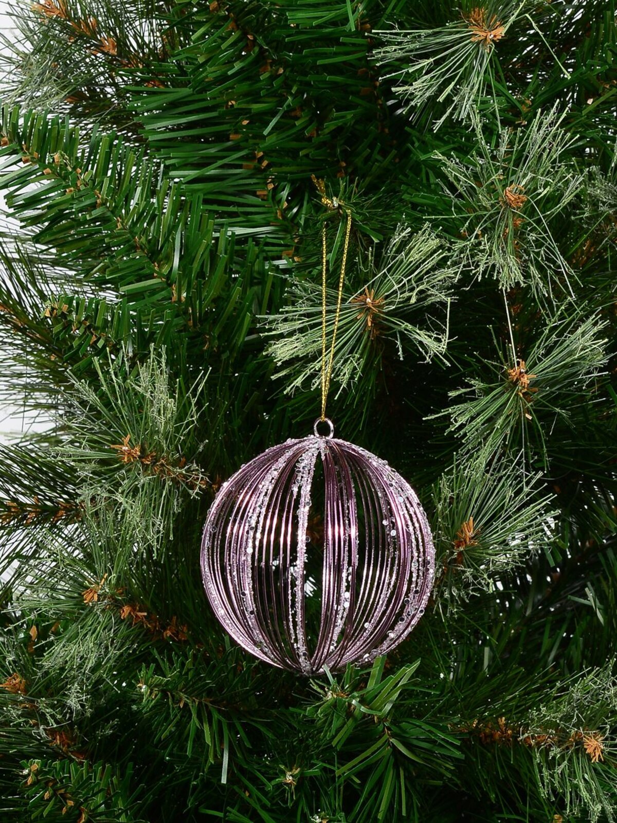 Pink Wire Glittered Bauble Shape Christmas Tree Hanging Decoration - 80mm — image 4