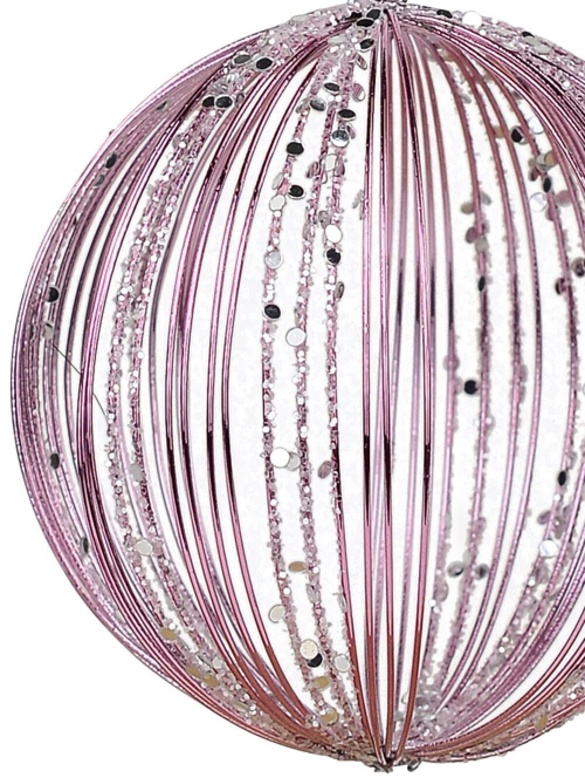 Pink Wire Glittered Bauble Shape Christmas Tree Hanging Decoration - 80mm — image 3