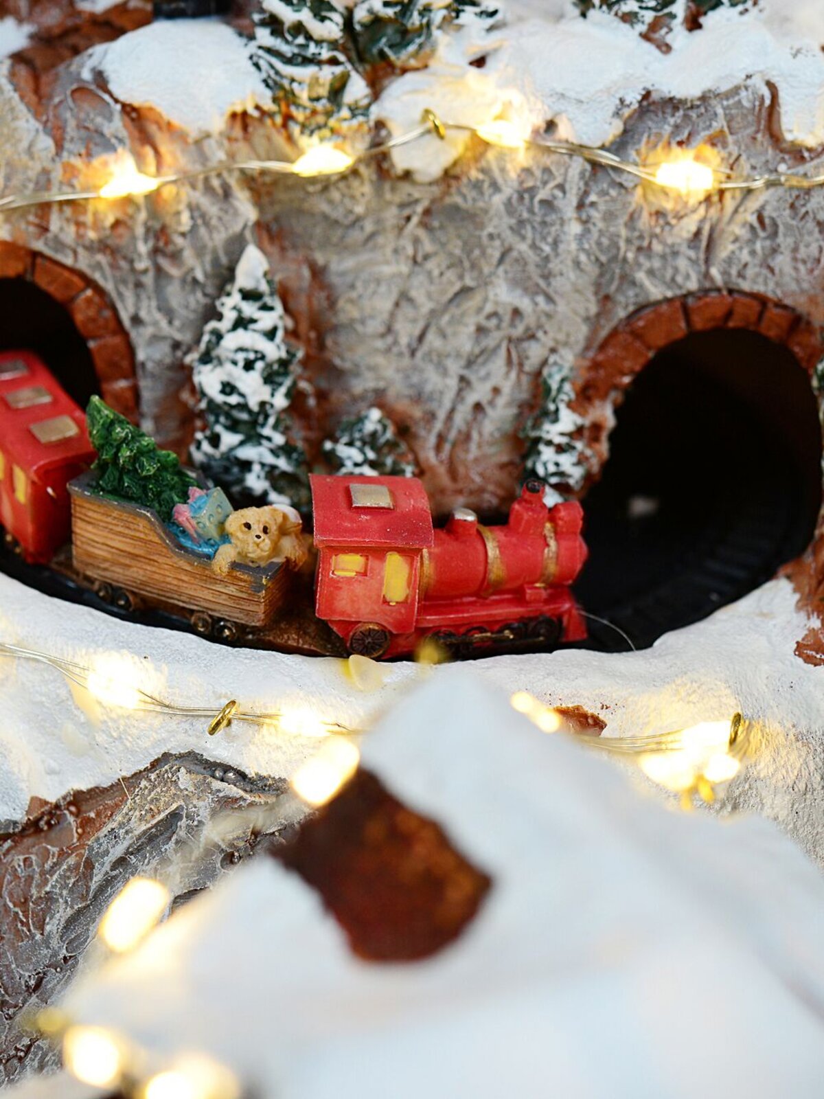 Pond Ice Skating, Windmill & Mountain With Train Christmas Village Scene - 48cm — image 6