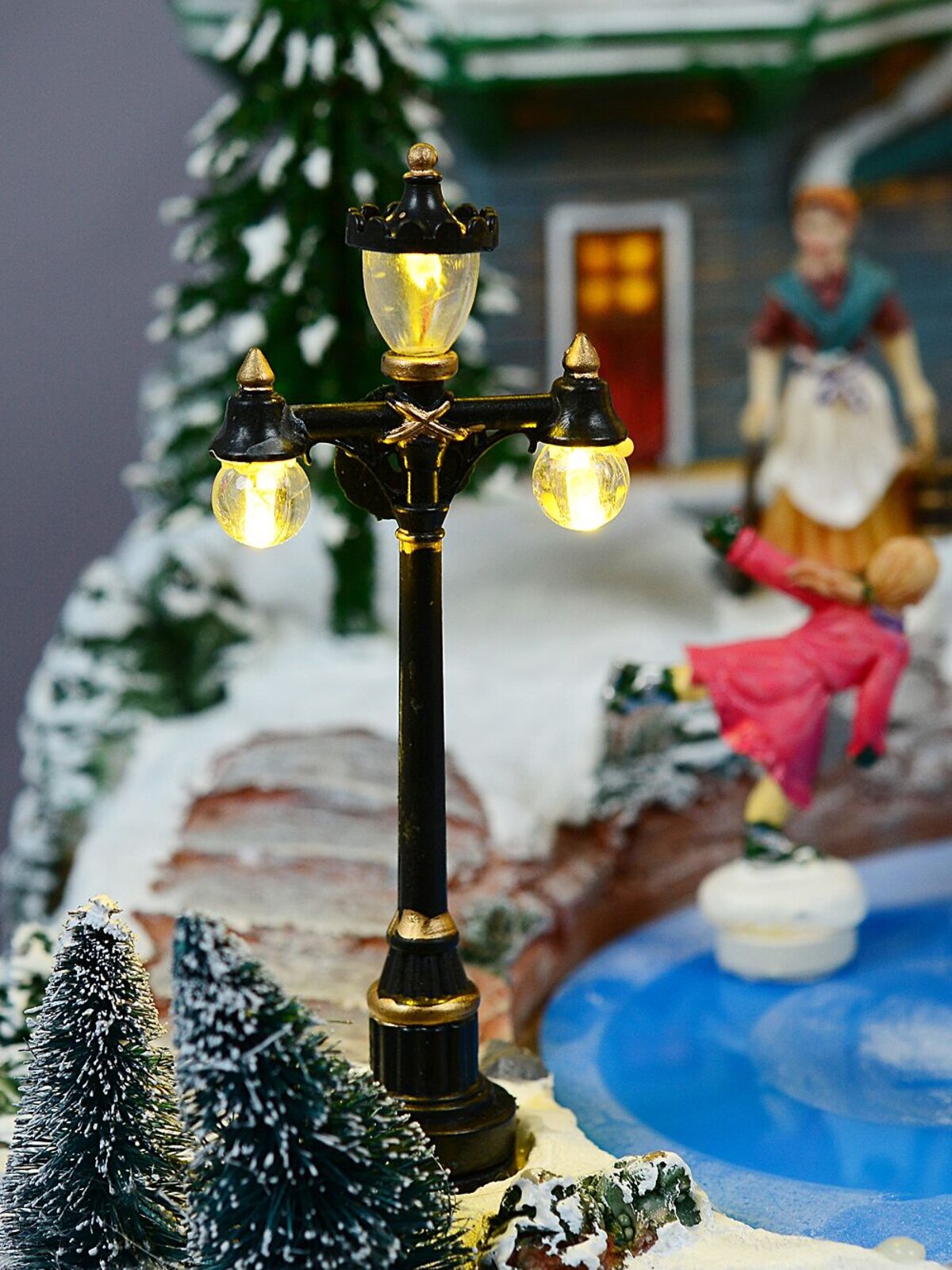Pond Ice Skating, Windmill & Mountain With Train Christmas Village Scene - 48cm — image 8