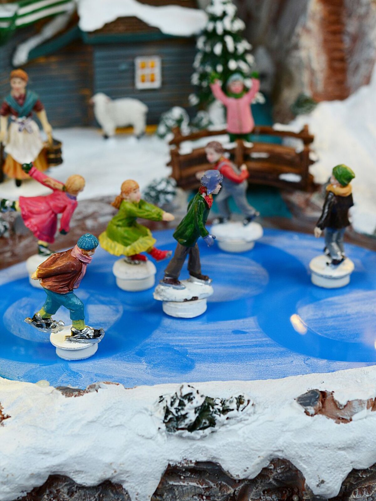 Pond Ice Skating, Windmill & Mountain With Train Christmas Village Scene - 48cm — image 10