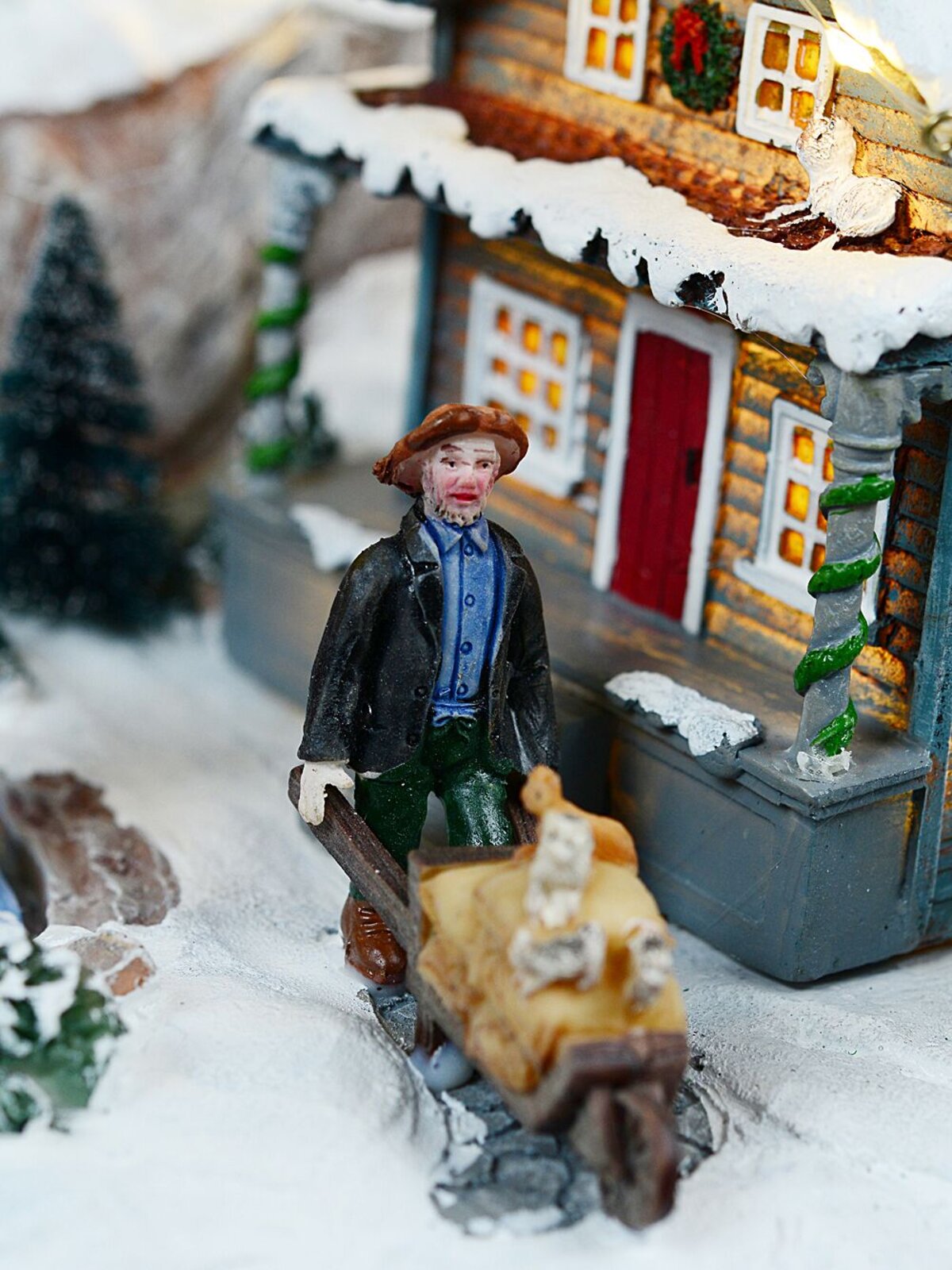 Pond Ice Skating, Windmill & Mountain With Train Christmas Village Scene - 48cm — image 7