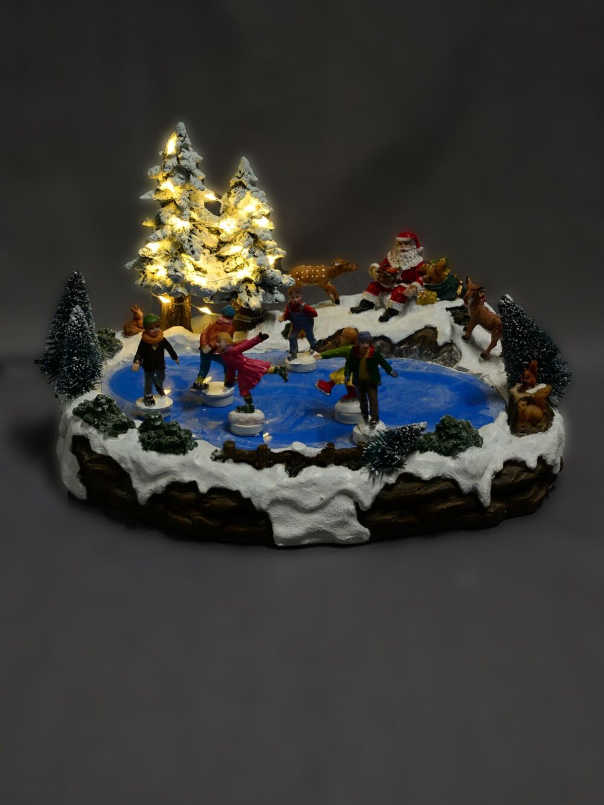 Pond Skating Christmas Scene With Santa, Reindeer & Christmas Critters - 33cm — image 3
