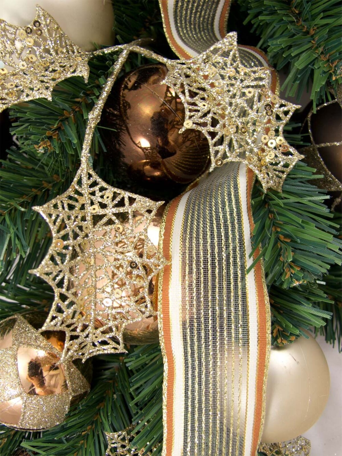 Pre-Decorated Chocolate, Copper & Champagne Bauble & Pine Teardrop - 60cm