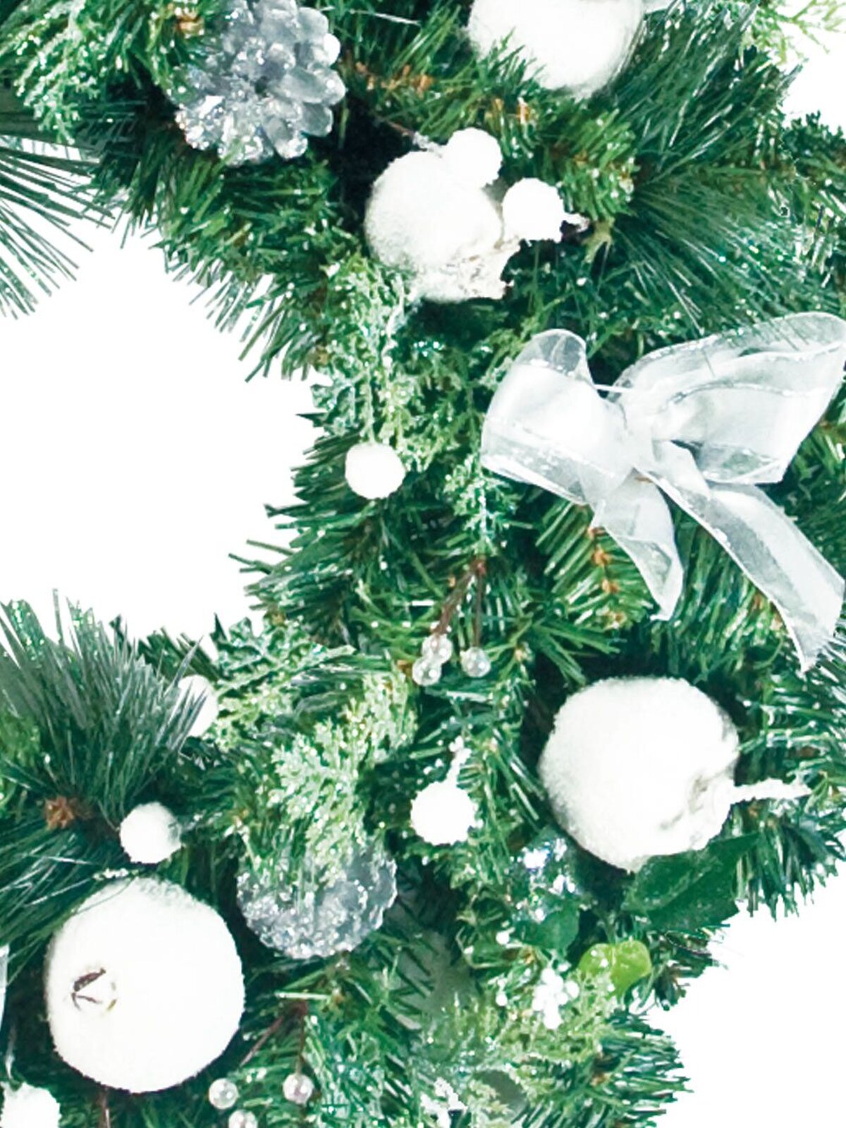 Pre-Decorated Frosted Wreath With Pine Cones, Fruit Cedar & Bow - 44cm