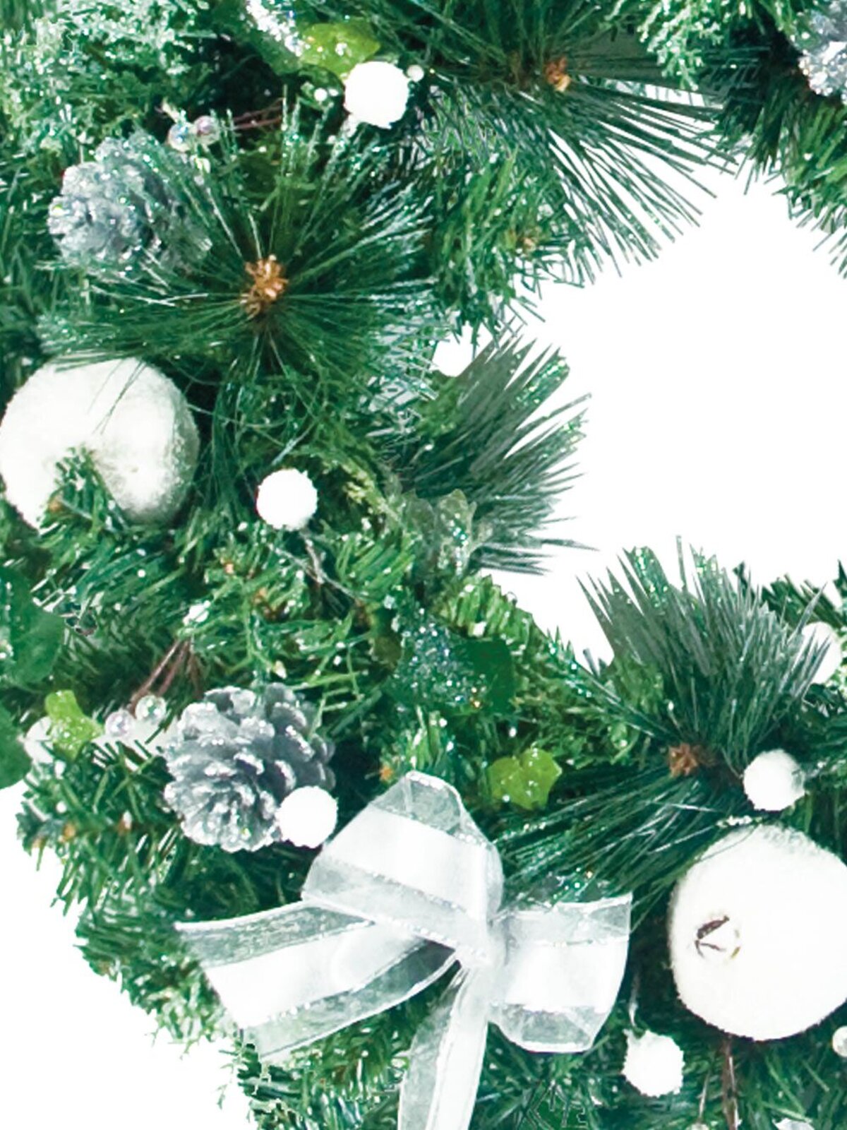 Pre-Decorated Frosted Wreath With Pine Cones, Fruit Cedar & Bow - 44cm