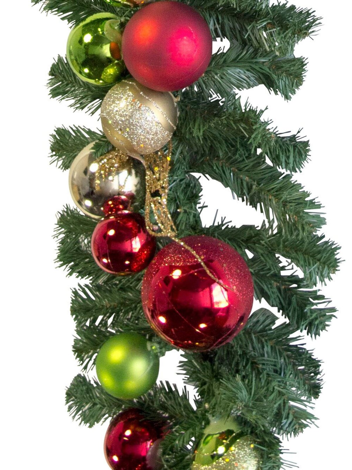 Pre-Decorated Red, Green & Gold Bauble & Pine Garland - 2.7m