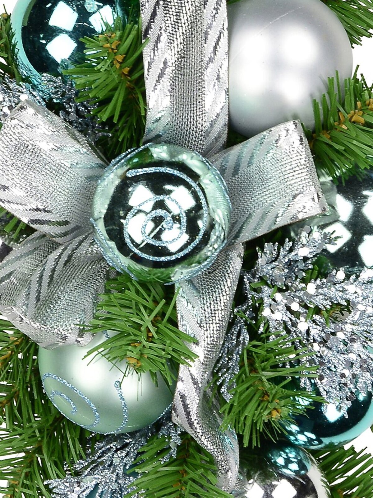 Pre-Decorated Tiffany Inspired Blues & Silver Bauble & Pine Centrepiece - 60cm