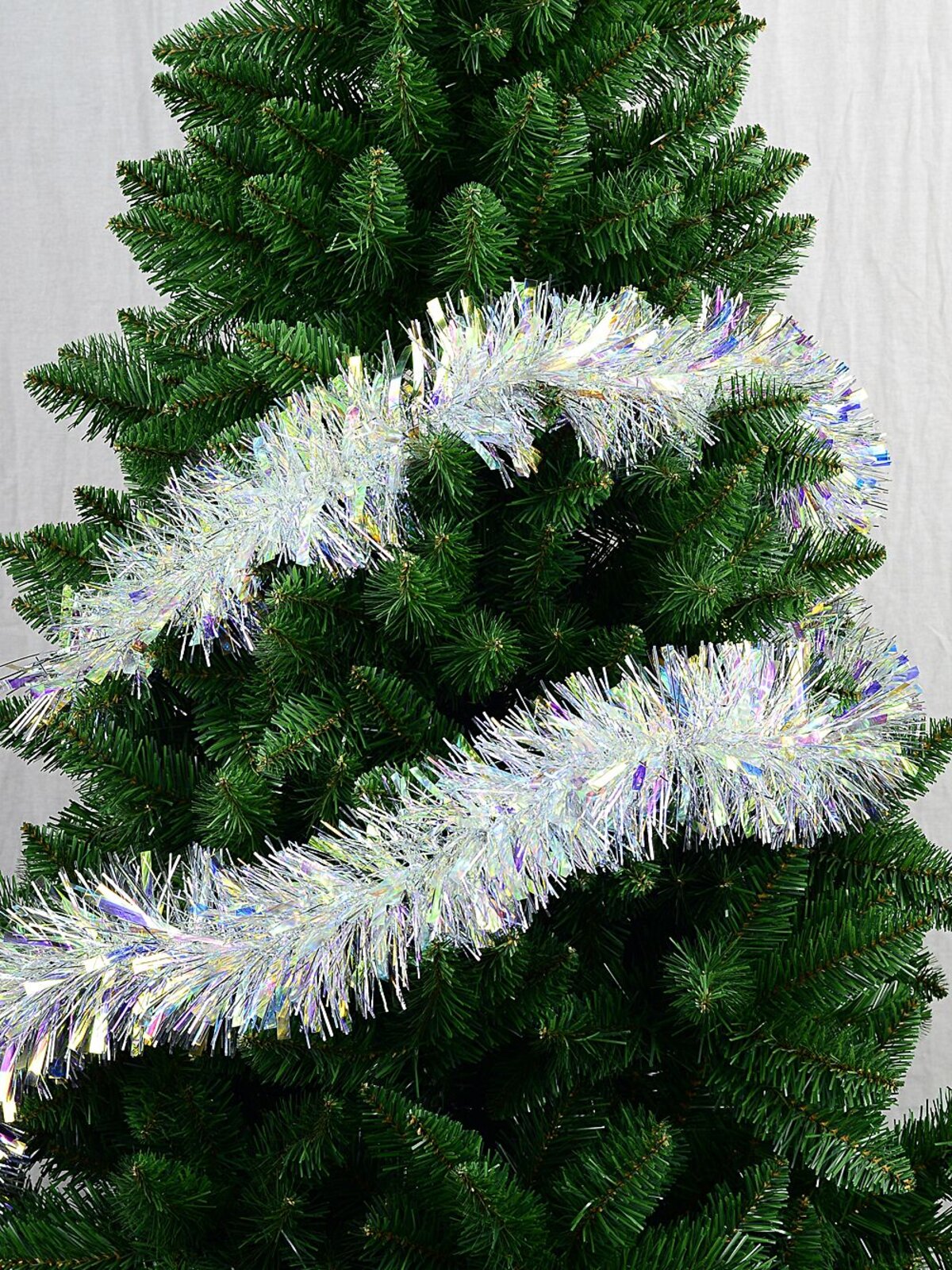 Premium 9ply Silver Iridescent Thick and Thin Fir Christmas Tinsel | 2m x 11cm — image 2