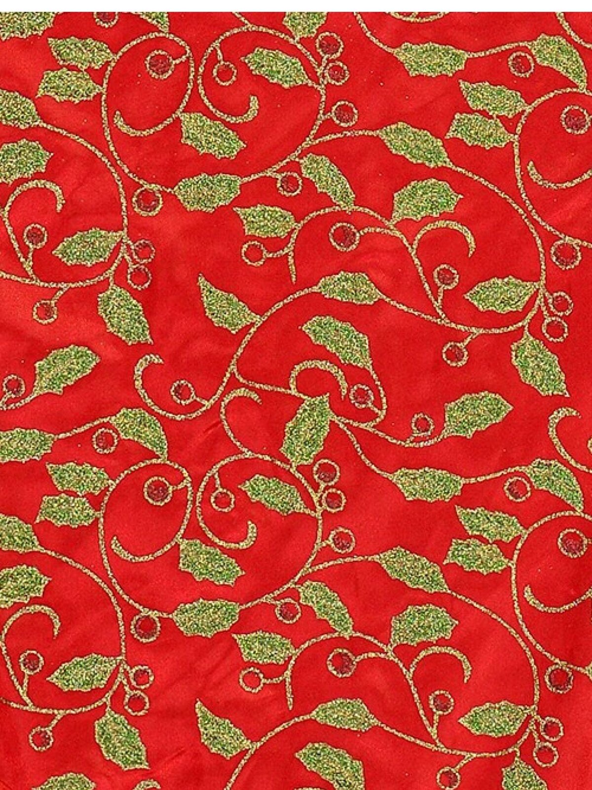 Red Christmas Table Runner With Green Holly Leaf Design &amp; Gold Tassel - 1.4m — image 4
