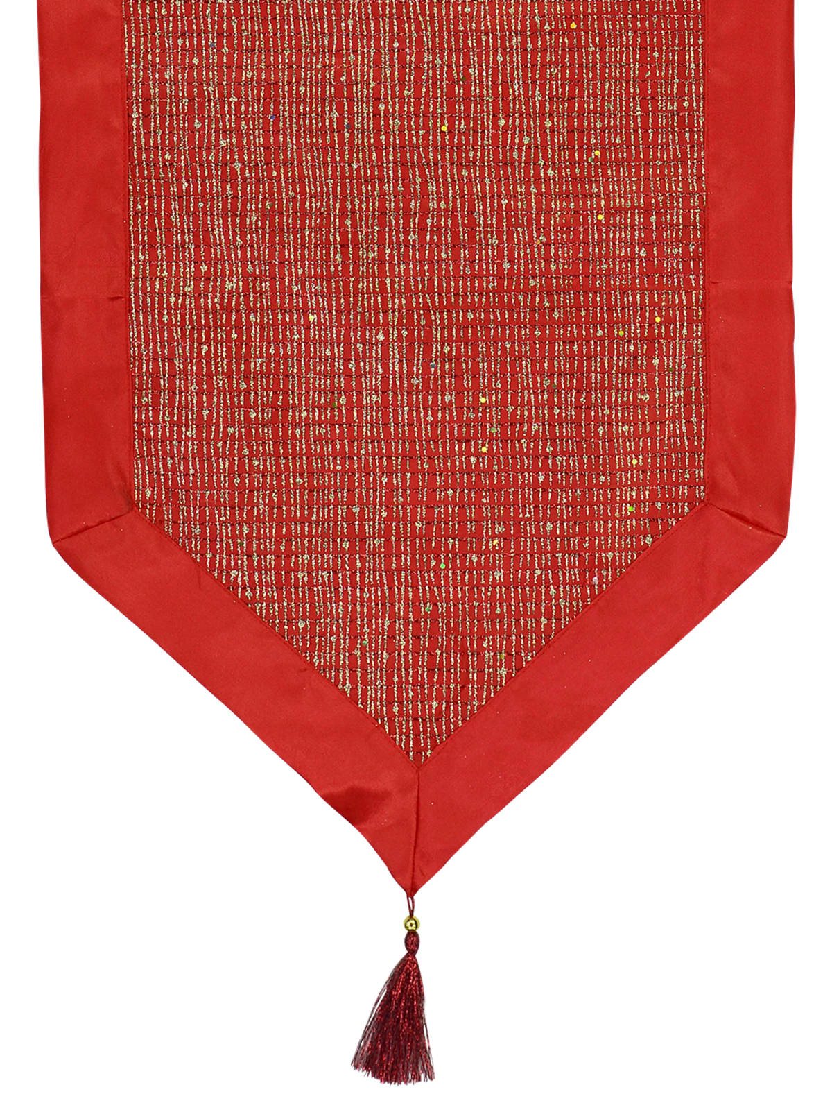 Red Christmas Table Runner With Thin Gold Line Design & Red Tassel - 1.4m — image 2