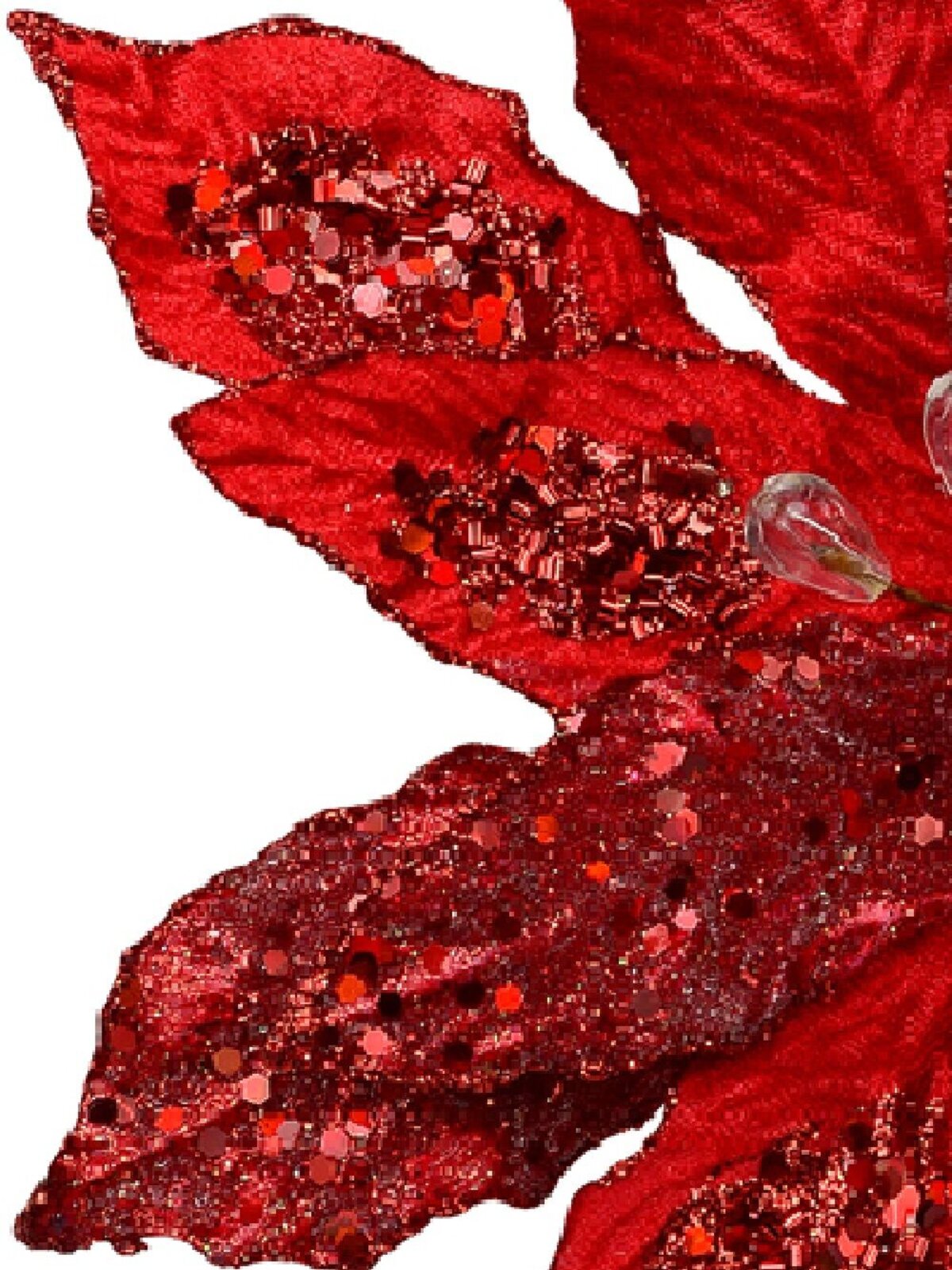 Red Frosted Two Leaf Style Poinsettia Decorative Christmas Floral Pick - 23cm — image 4